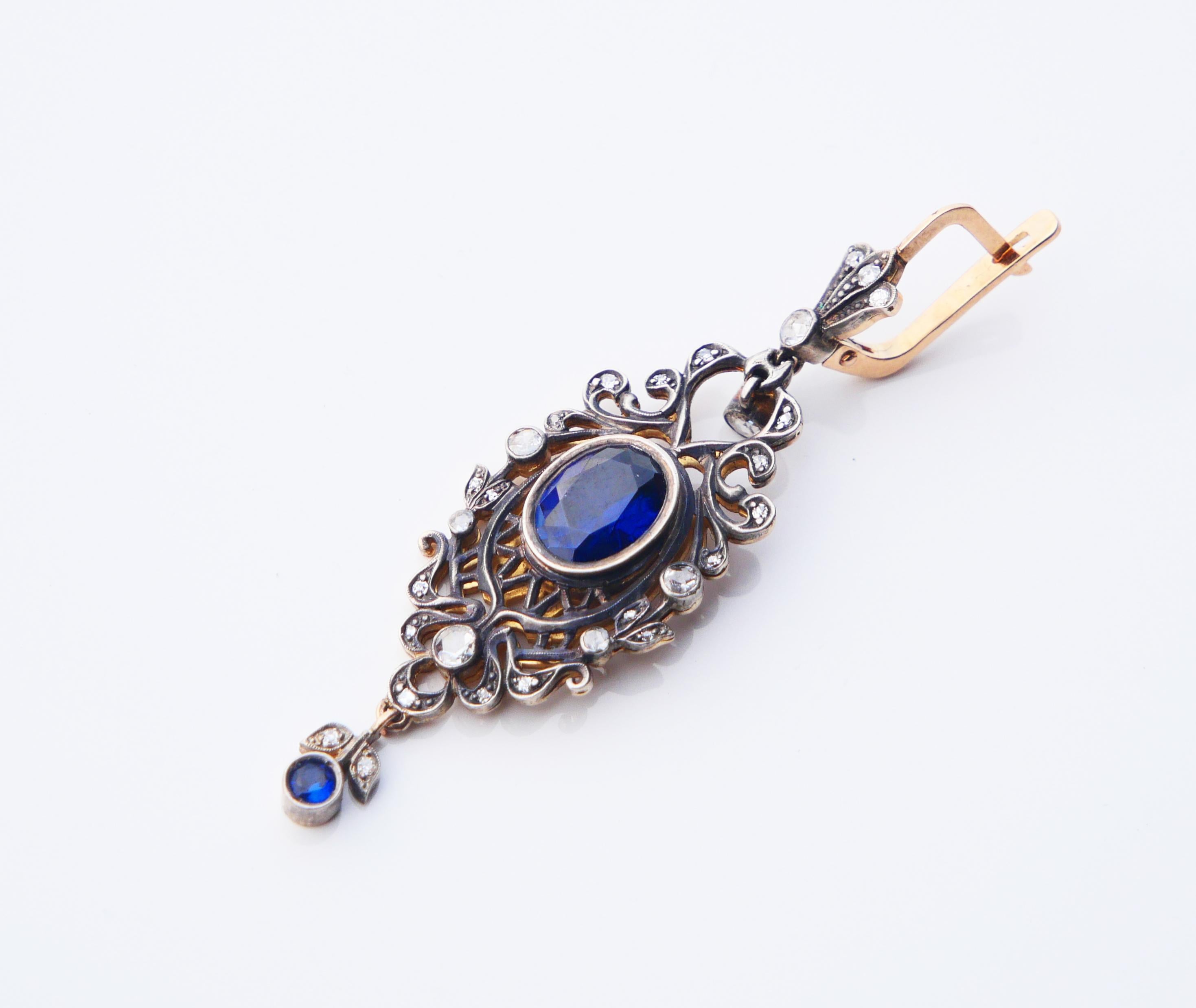Antique Tsarist  Dangle Earrings Sapphires Diamonds  56 / 14K Gold Silver/ 12gr For Sale 8