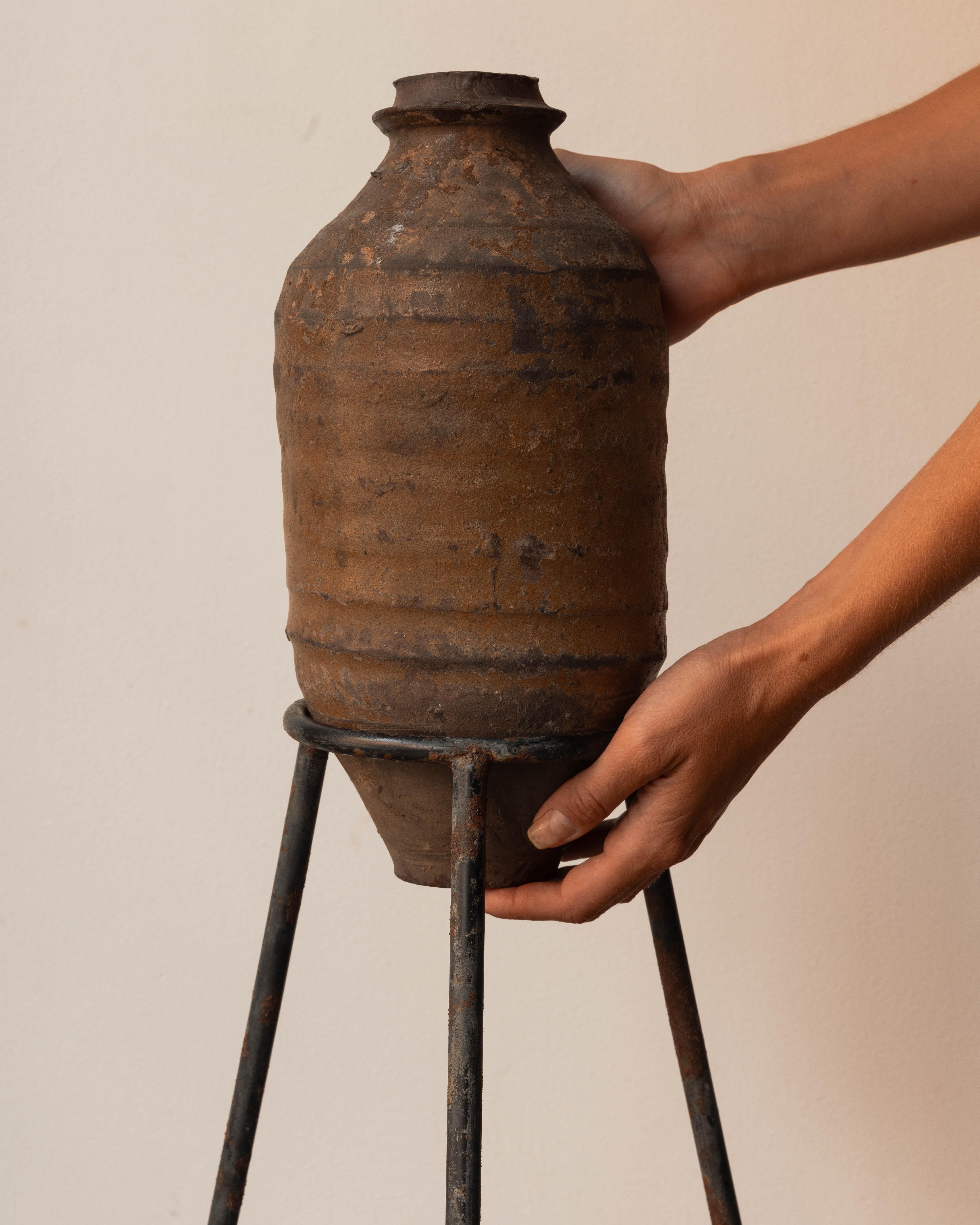 Antique Tsubu on iron stand - sourced in Japan, from Korea