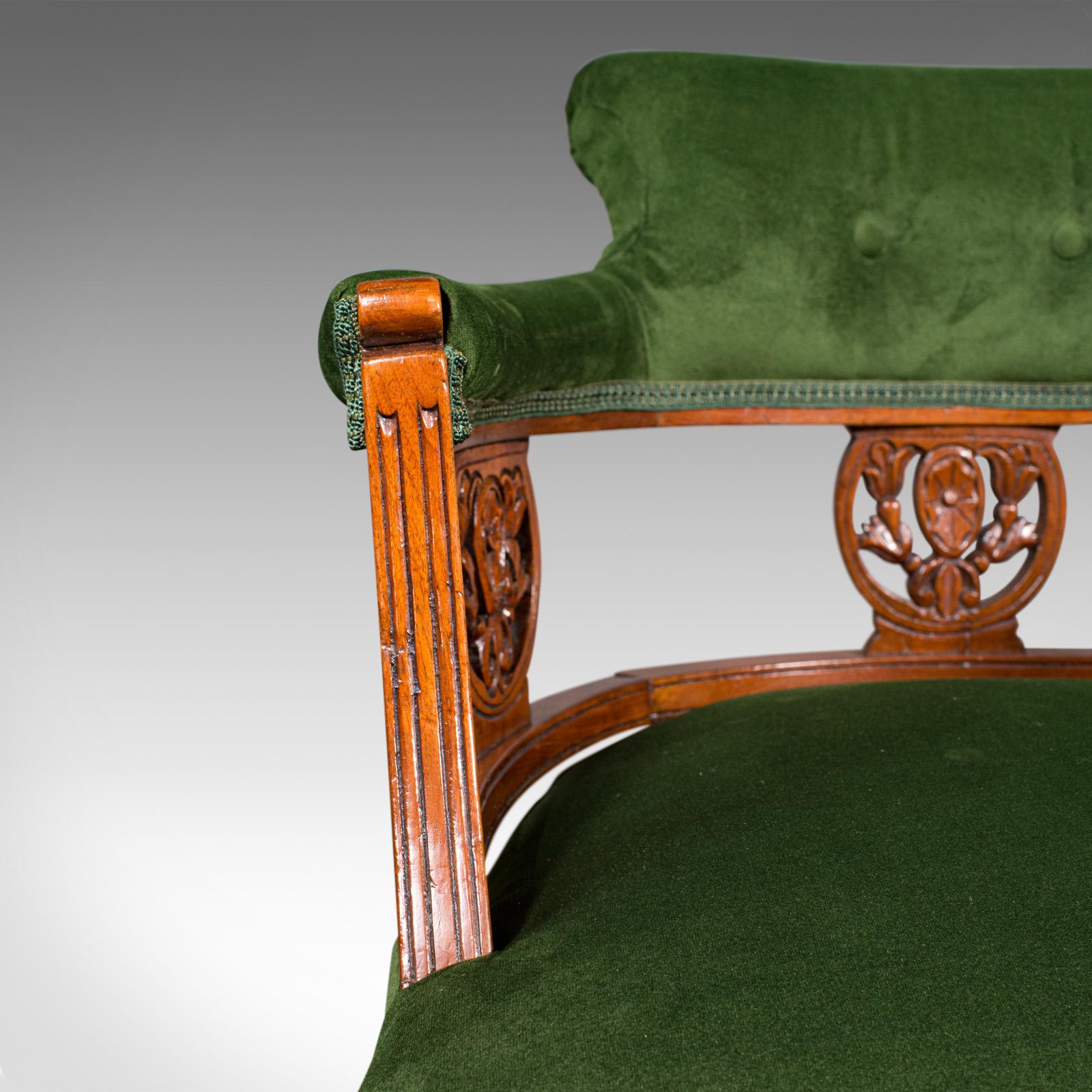 Antique Tub Chair, English, Velvet, Mahogany, Elbow, Seat, Edwardian, Circa 1910 4
