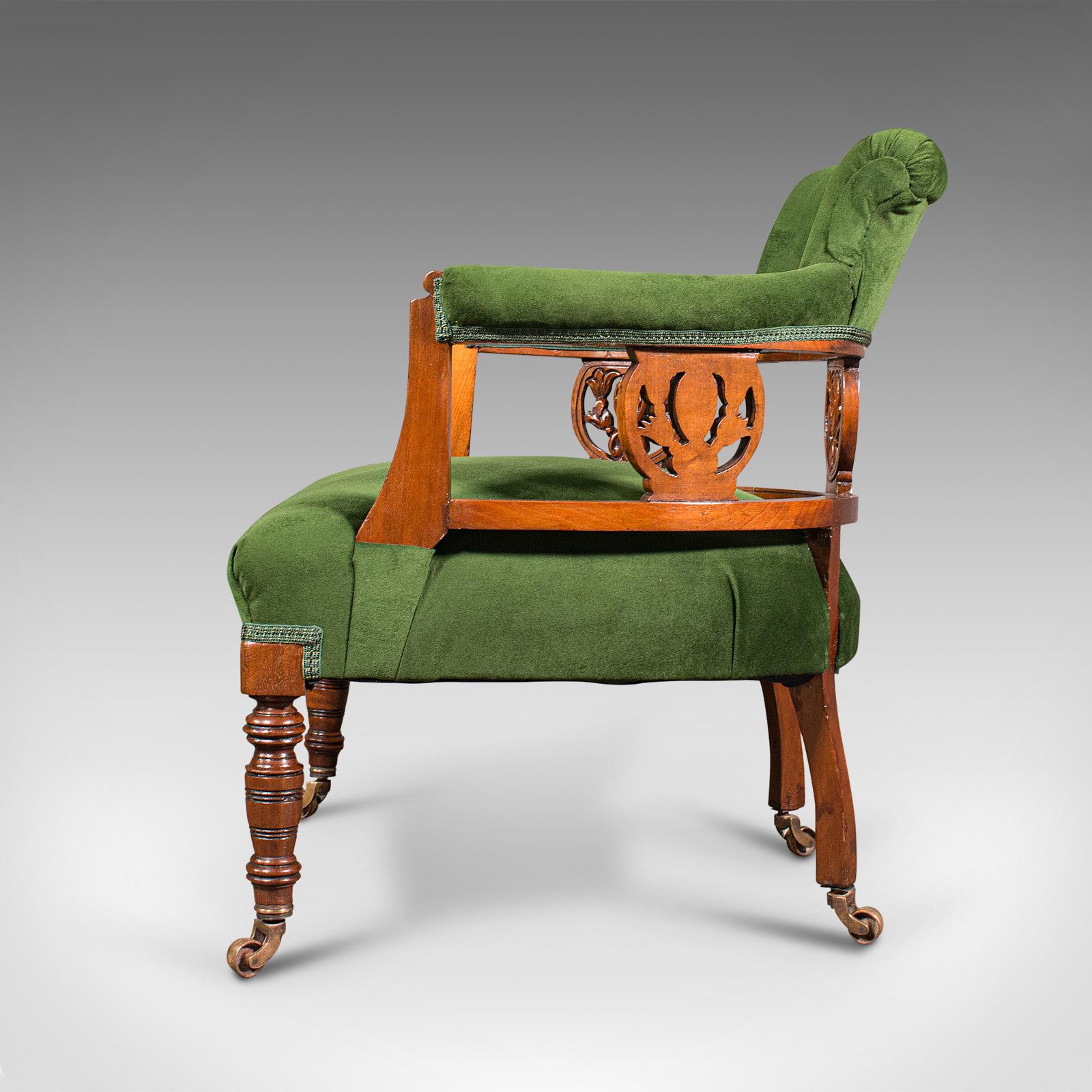 Antique Tub Chair, English, Velvet, Mahogany, Elbow, Seat, Edwardian, Circa 1910 In Good Condition In Hele, Devon, GB