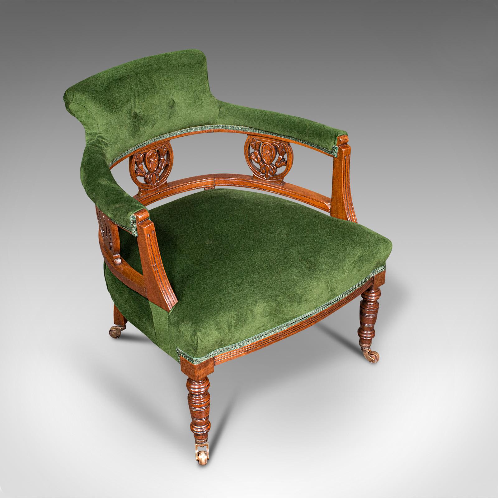 Antique Tub Chair, English, Velvet, Mahogany, Elbow, Seat, Edwardian, Circa 1910 1