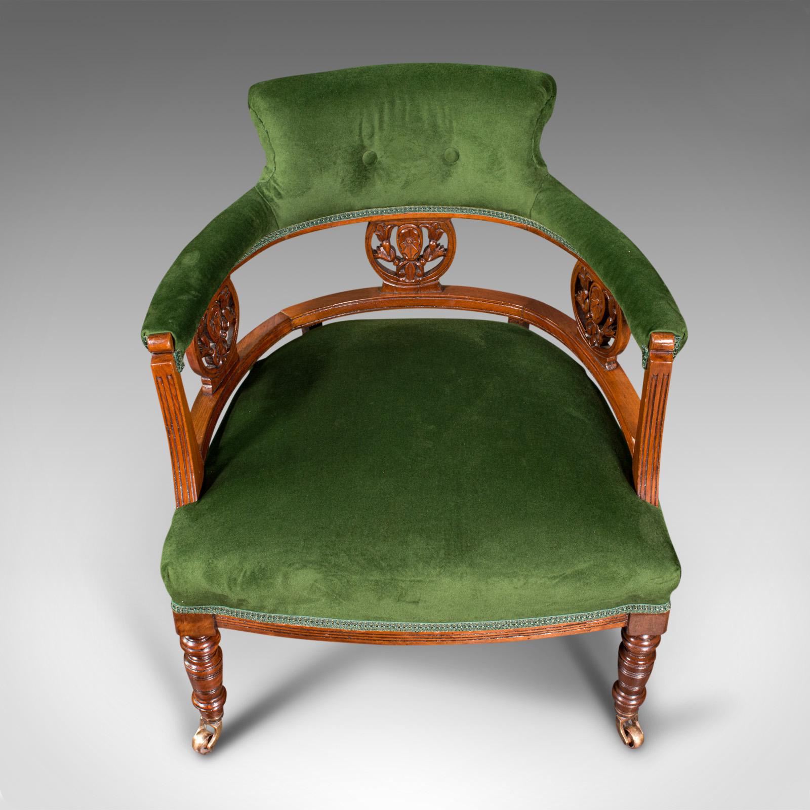 Antique Tub Chair, English, Velvet, Mahogany, Elbow, Seat, Edwardian, Circa 1910 2