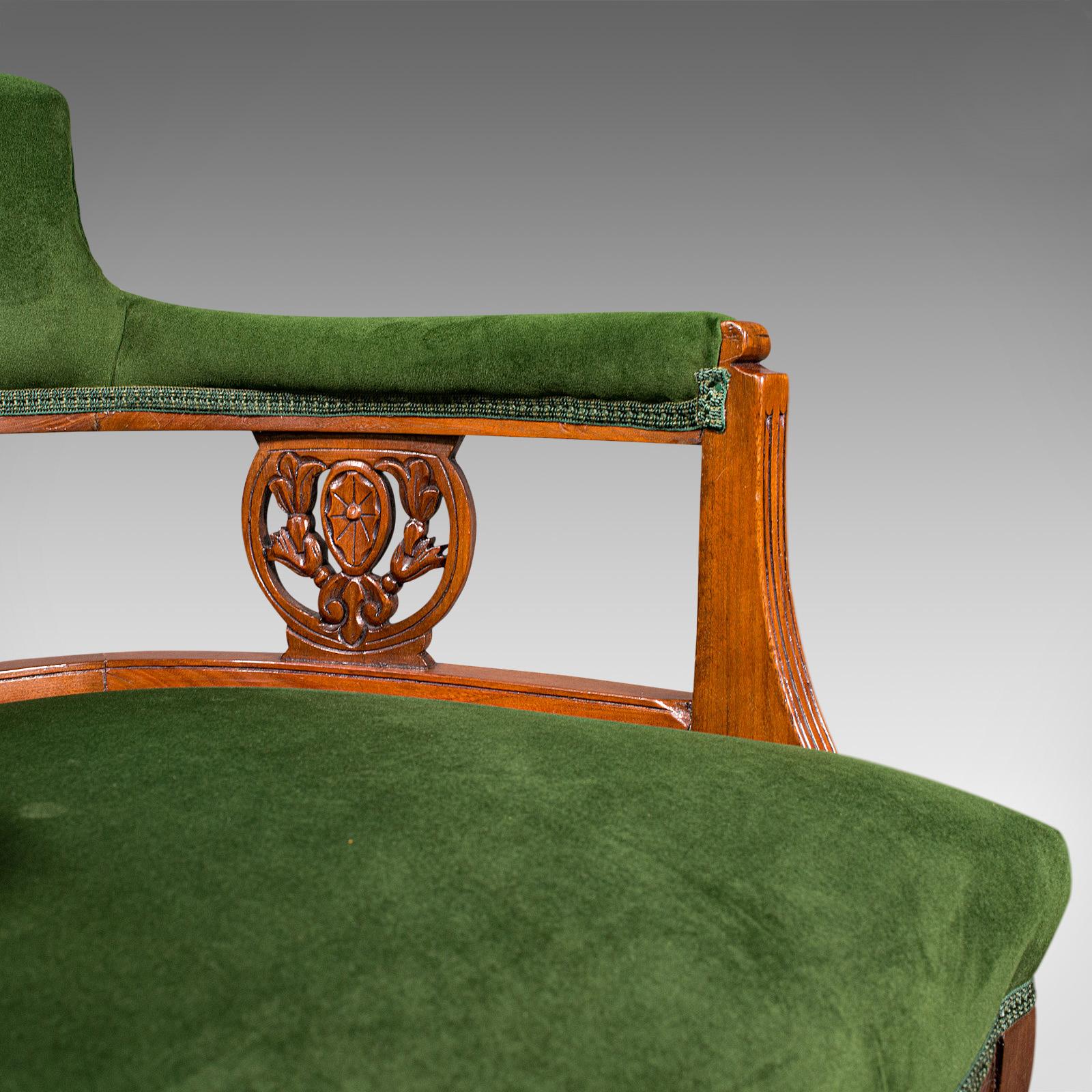 Antique Tub Chair, English, Velvet, Mahogany, Elbow, Seat, Edwardian, Circa 1910 3