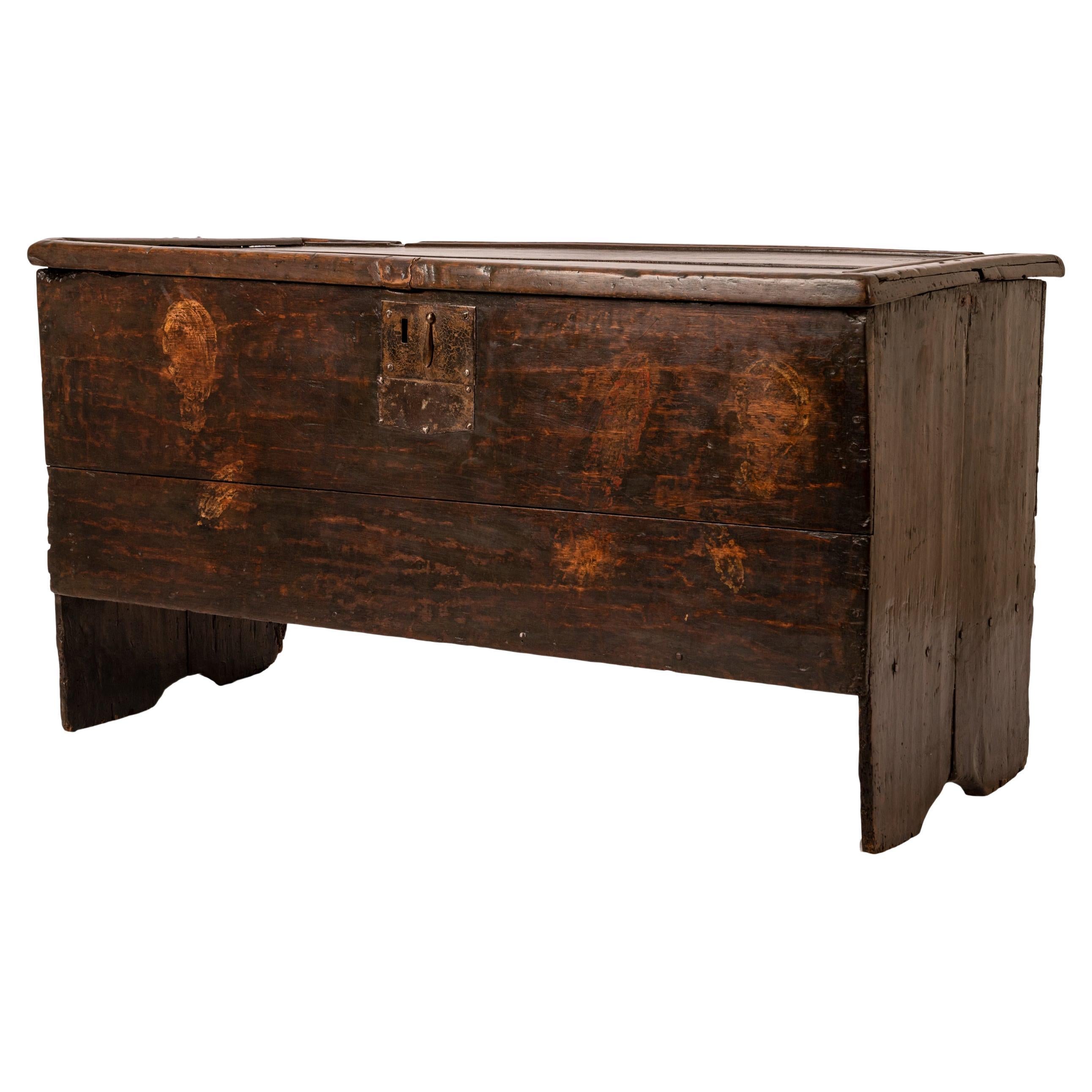 Antique Tudor Elizabethan Henry VIII Oak Sword Six Plank Coffer Chest Trunk 1540 For Sale