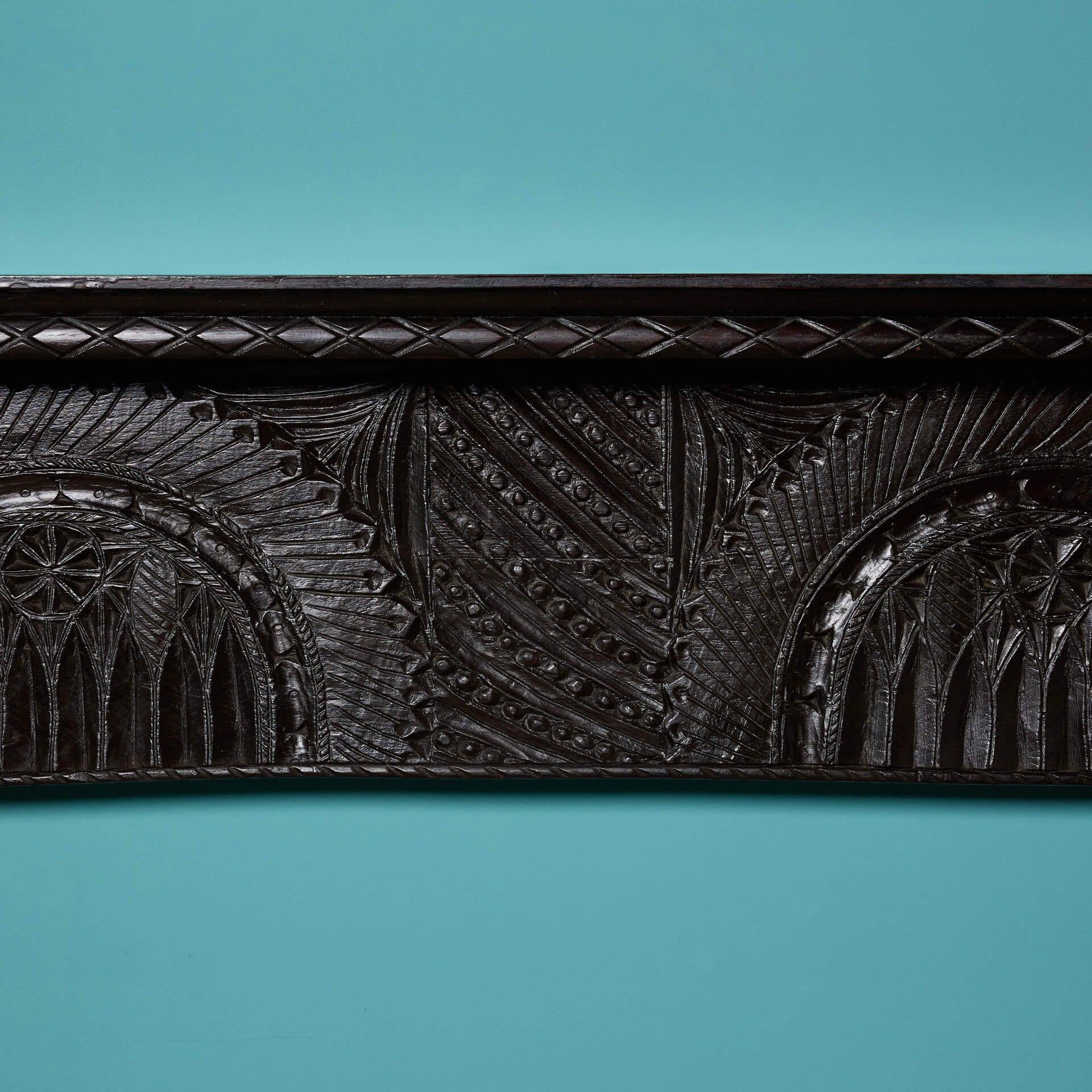 19th Century Antique Tudor Style Carved Oak Fireplace For Sale