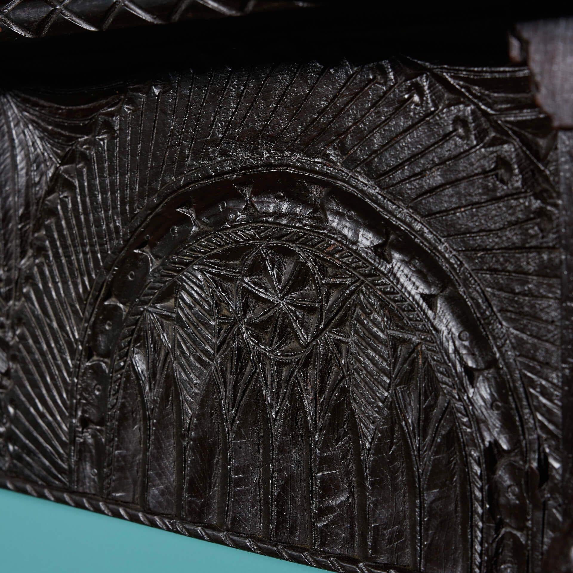 Antique Tudor Style Carved Oak Fireplace For Sale 1