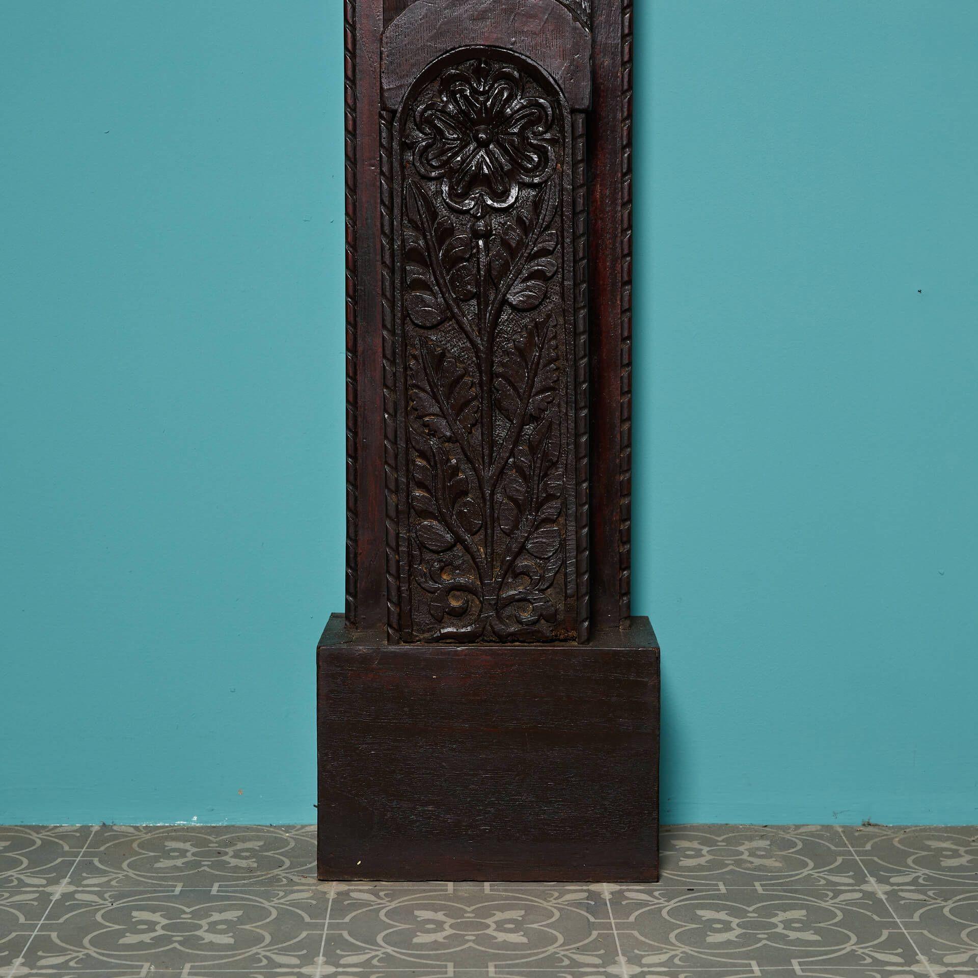 Antique Tudor Style Carved Oak Fireplace For Sale 2