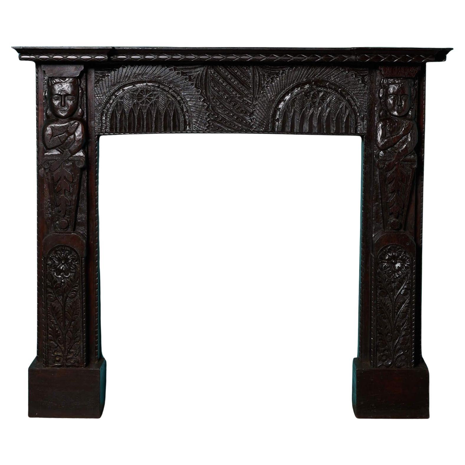 Antiker Tudor Stil geschnitzter Eichen-Kamin