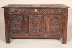 Antique Tudor Style Carved Oak Trunk
