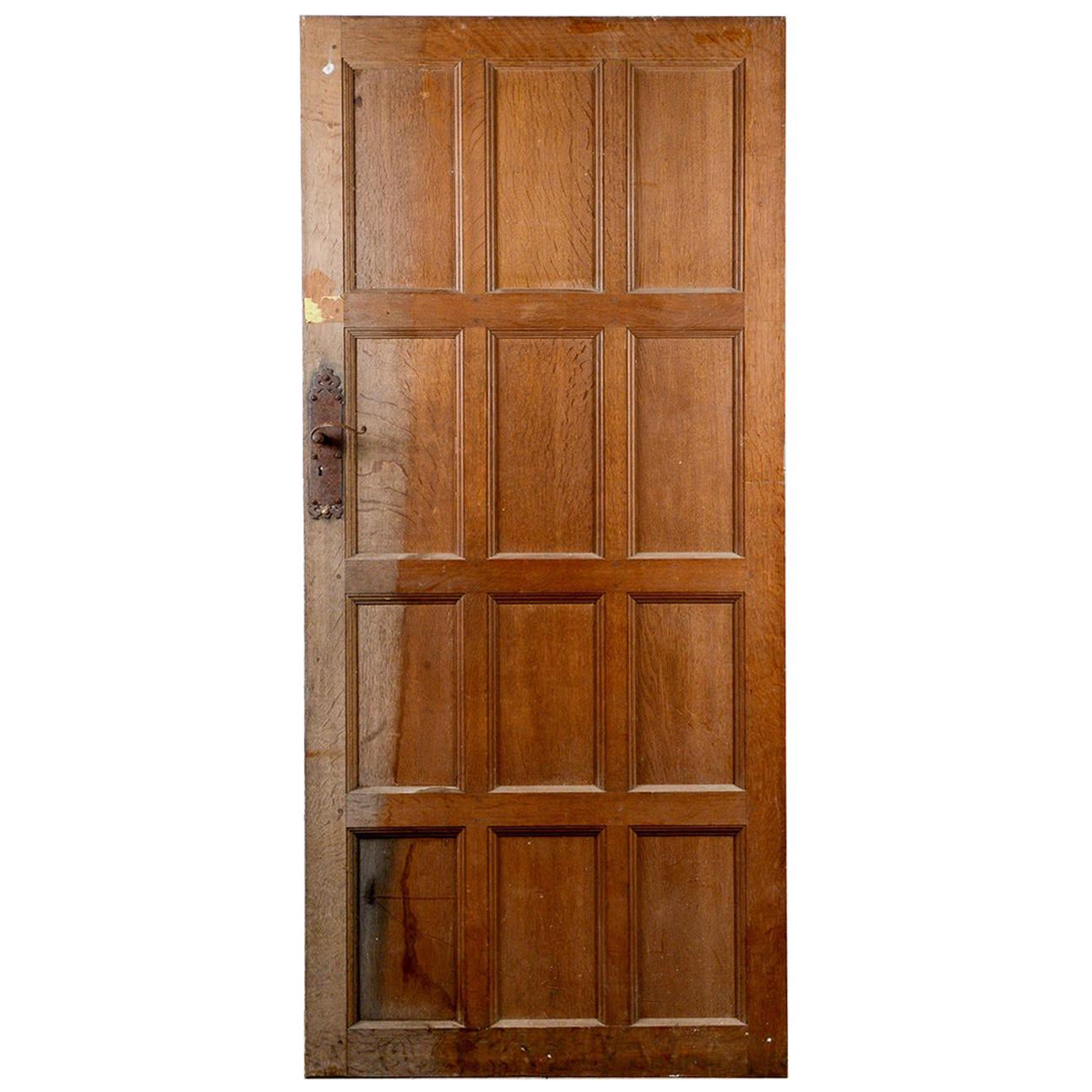 Antique Tudor Style Panelled Oak Door, 20th Century