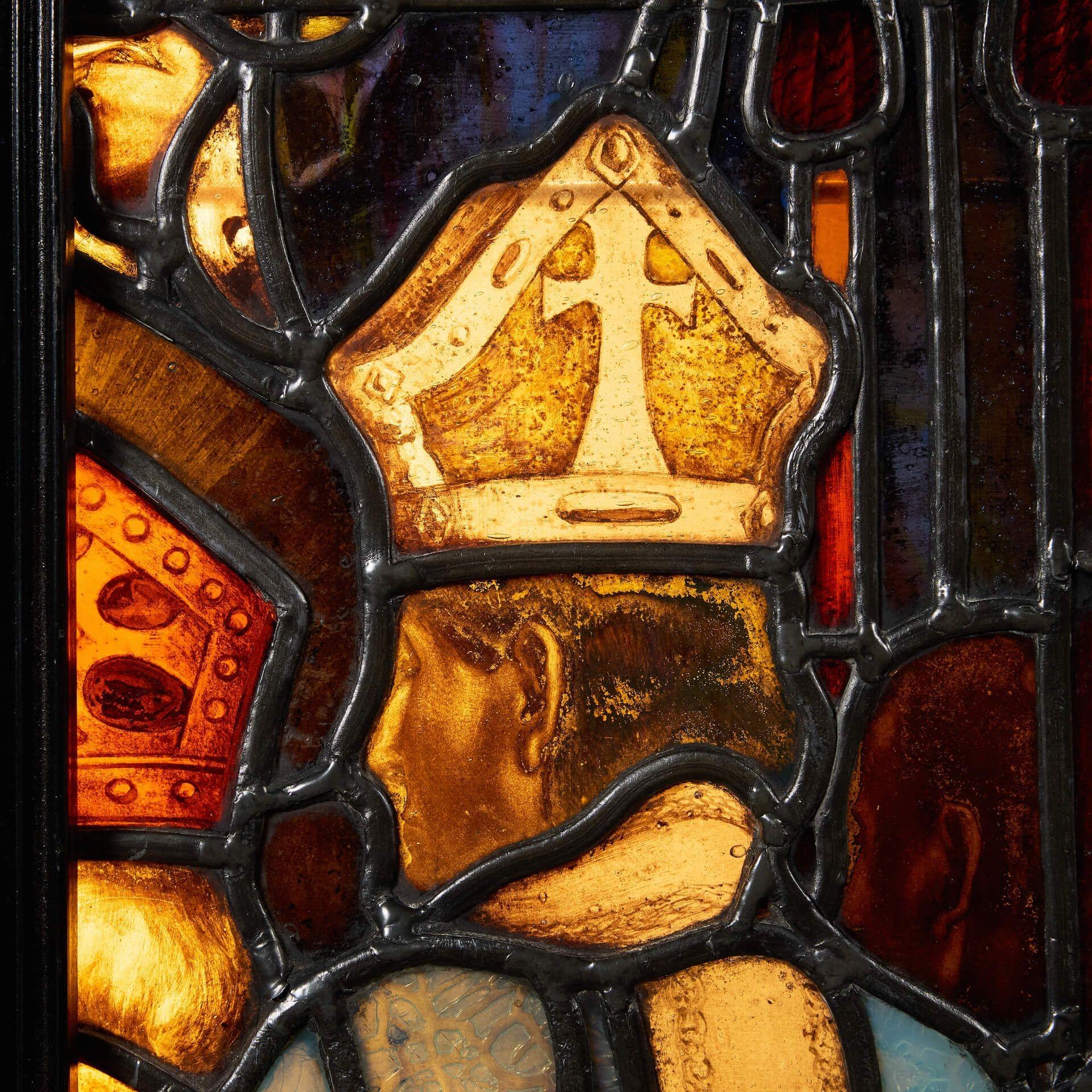 English Antique Tudor Style Stained Glass Light Box For Sale