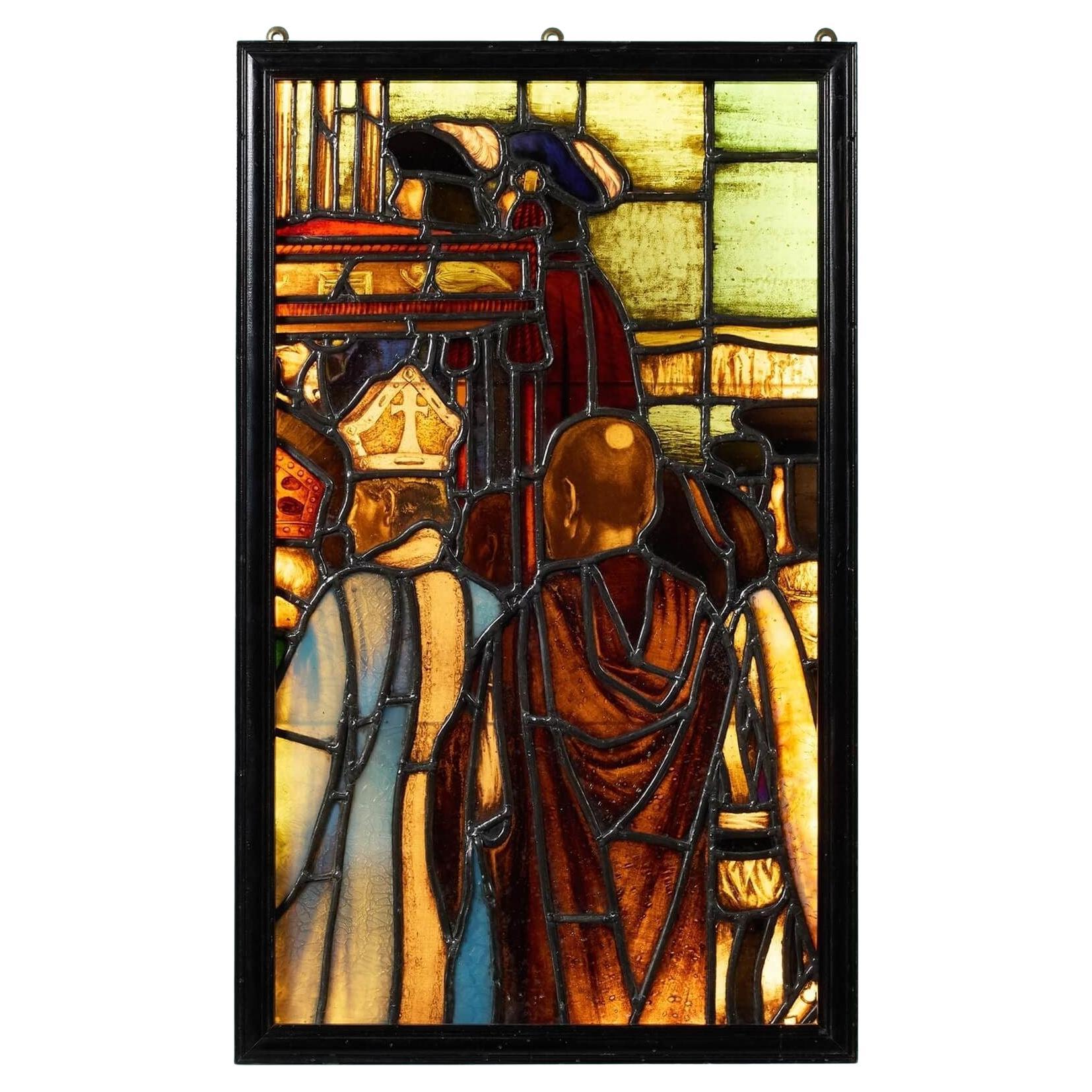 Antique Tudor Style Stained Glass Light Box For Sale