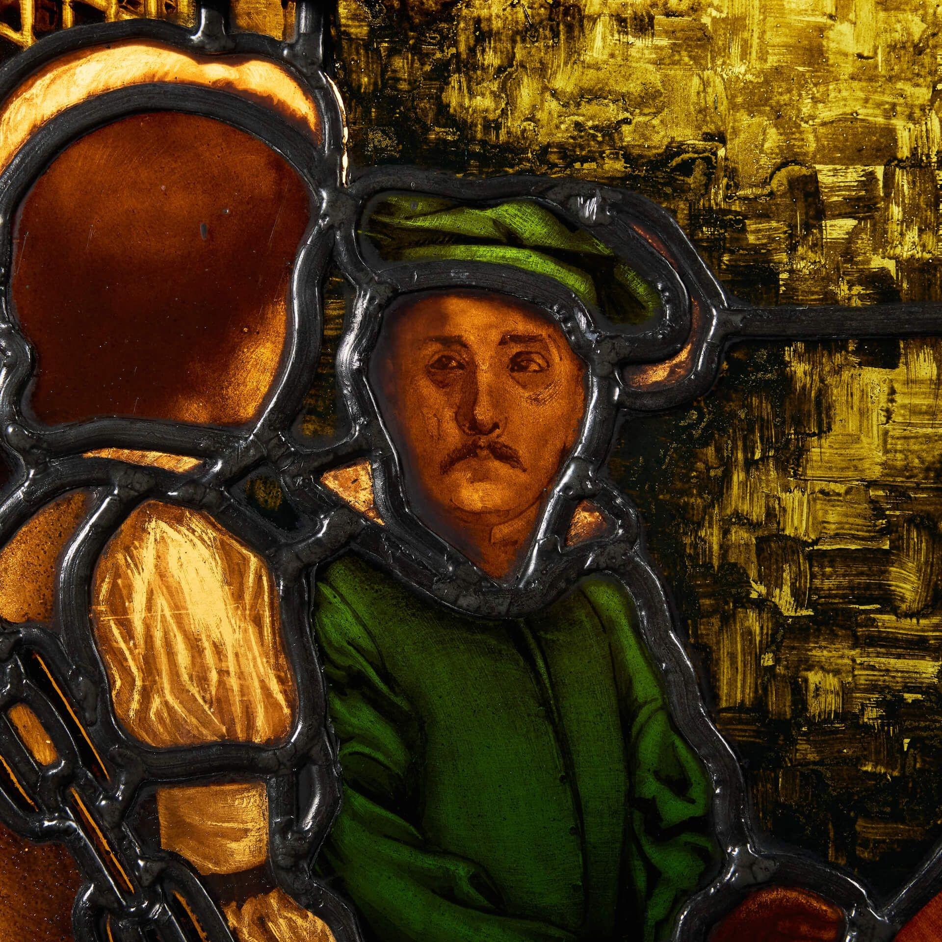 Victorian Antique Tudor Style Stained Glass Panel by Williams, Gamon & Co. For Sale