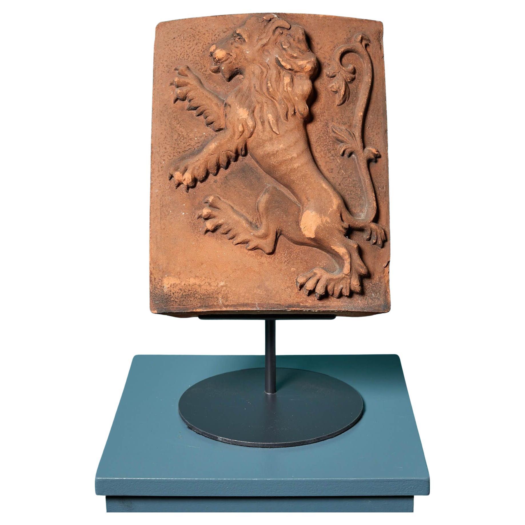 Antique Tudor Style Terracotta Rampant Lion Brick on Stand For Sale