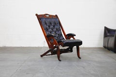 Antique Tufted Leather Folding Campaign Library Recliner Chair, circa 1900