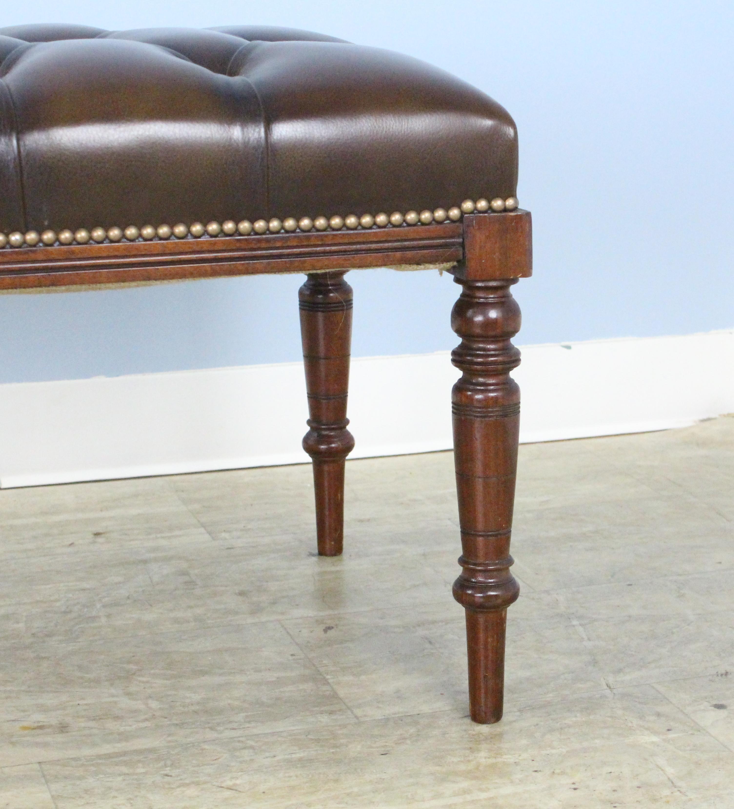 19th Century Antique Tufted Leather Stool For Sale