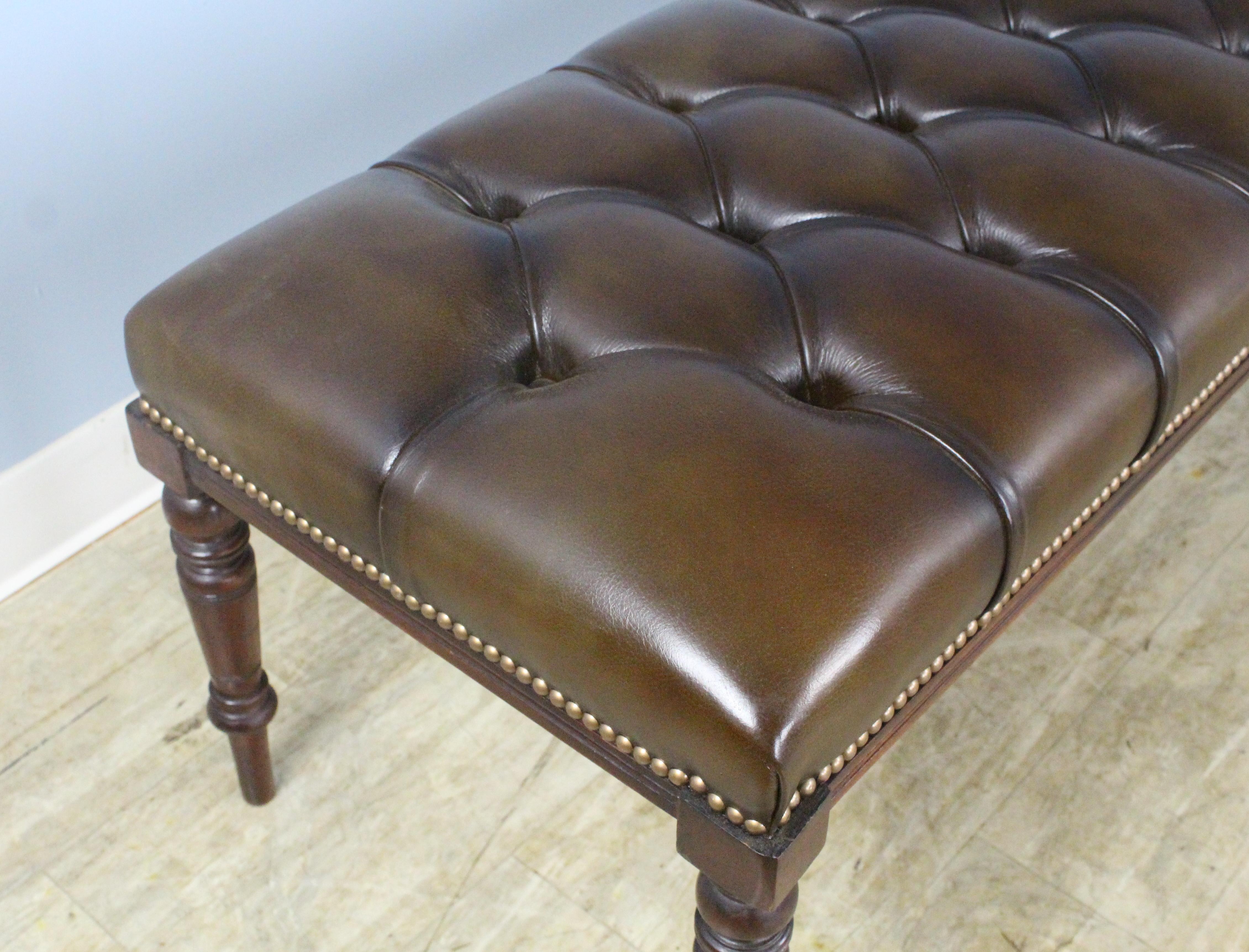 Antique Tufted Leather Stool For Sale 2