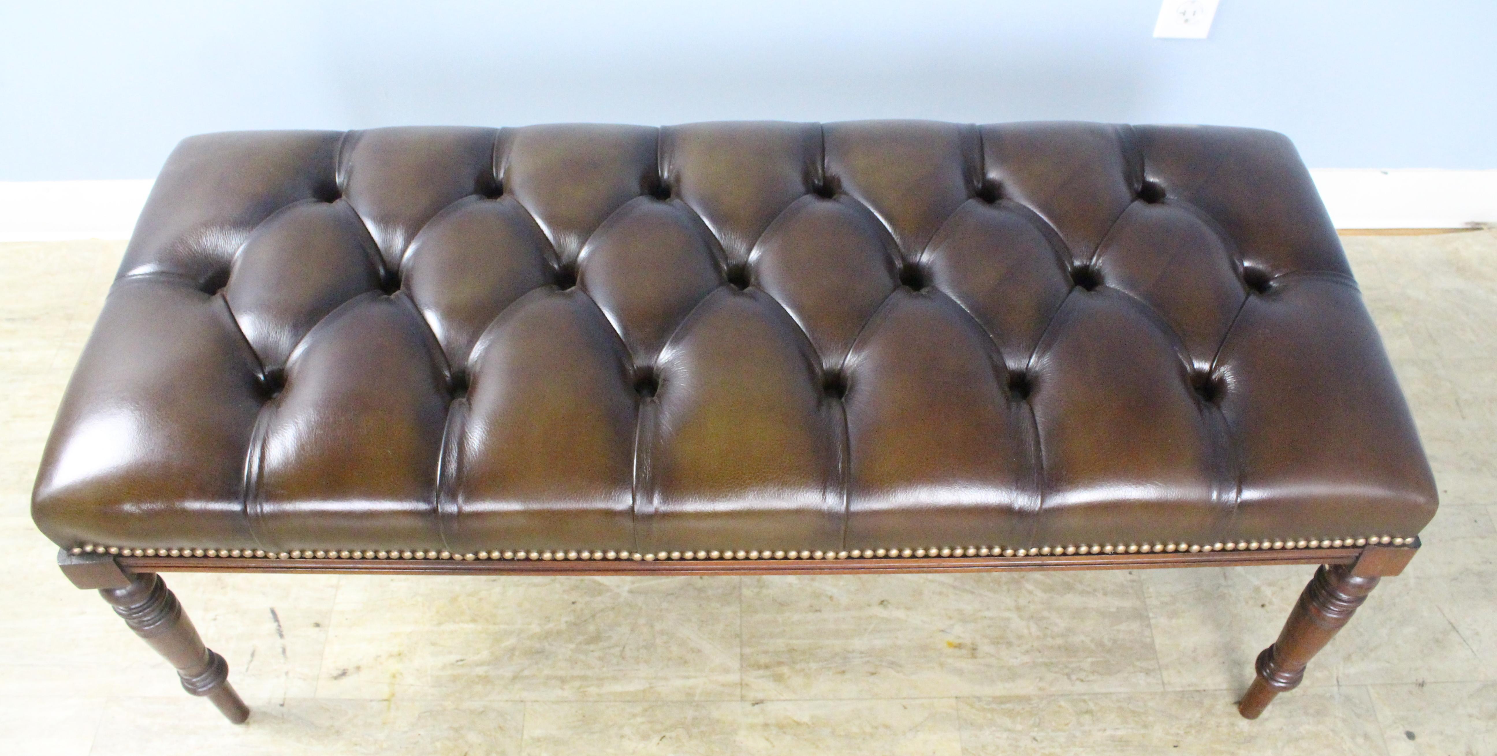 Antique Tufted Leather Stool For Sale 3
