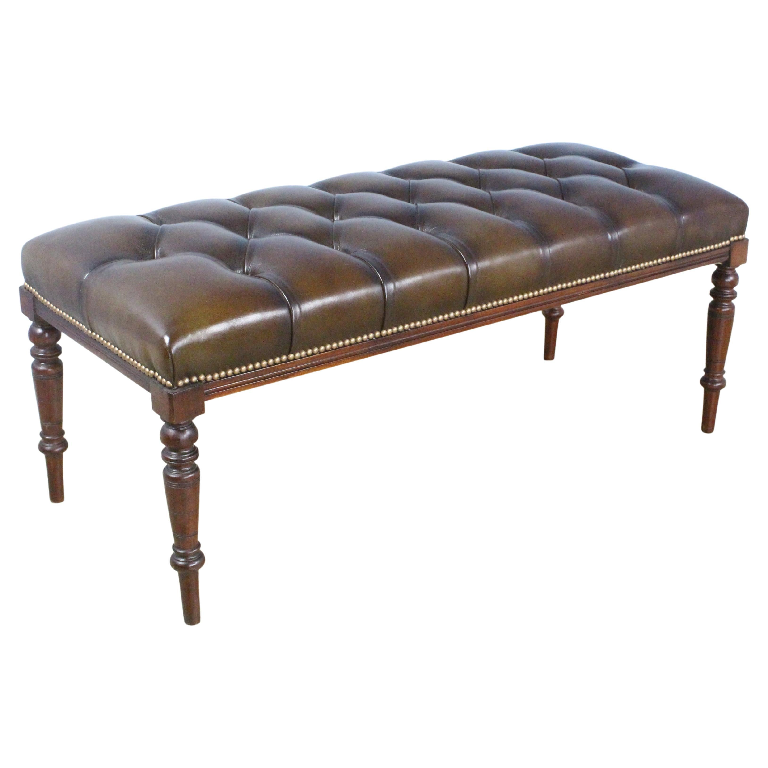 Antique Tufted Leather Stool For Sale