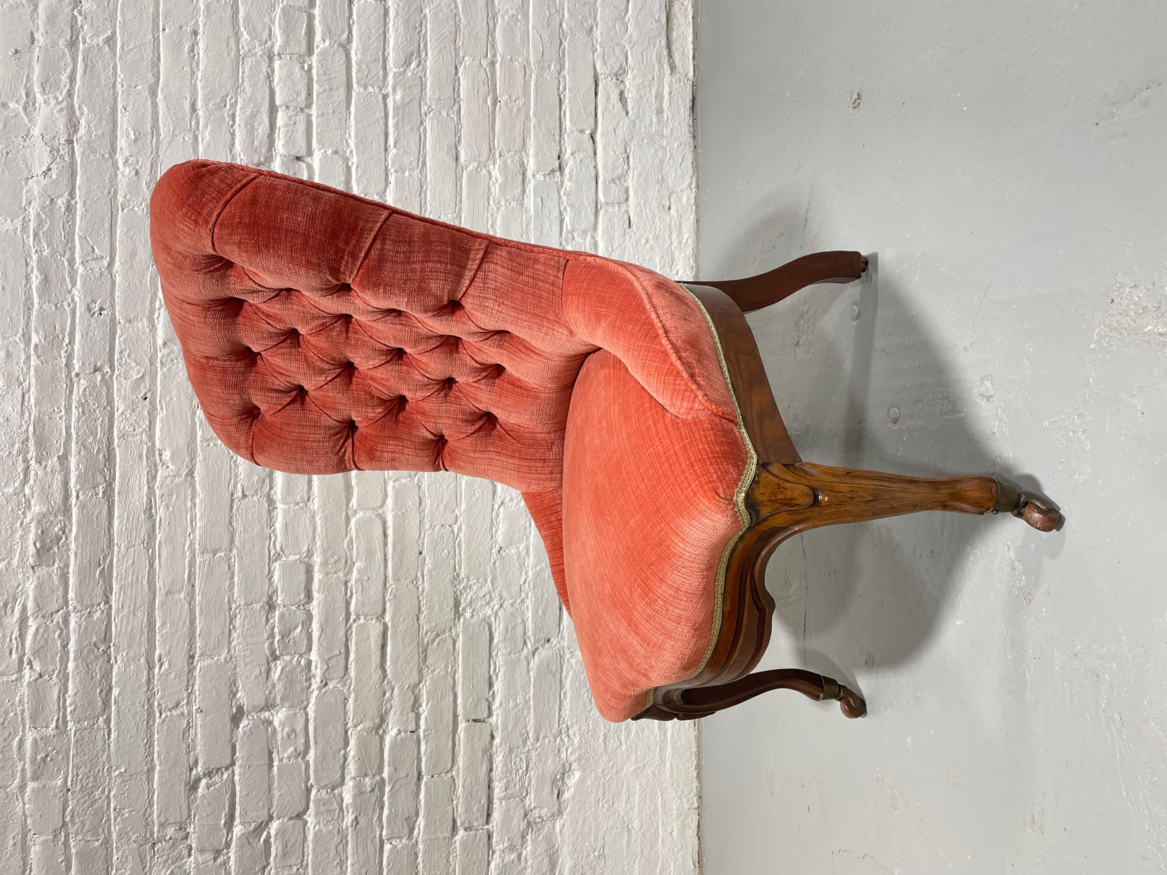 Antique TUFTED Pink Victorian Slipper SIDE CHAIR For Sale 1