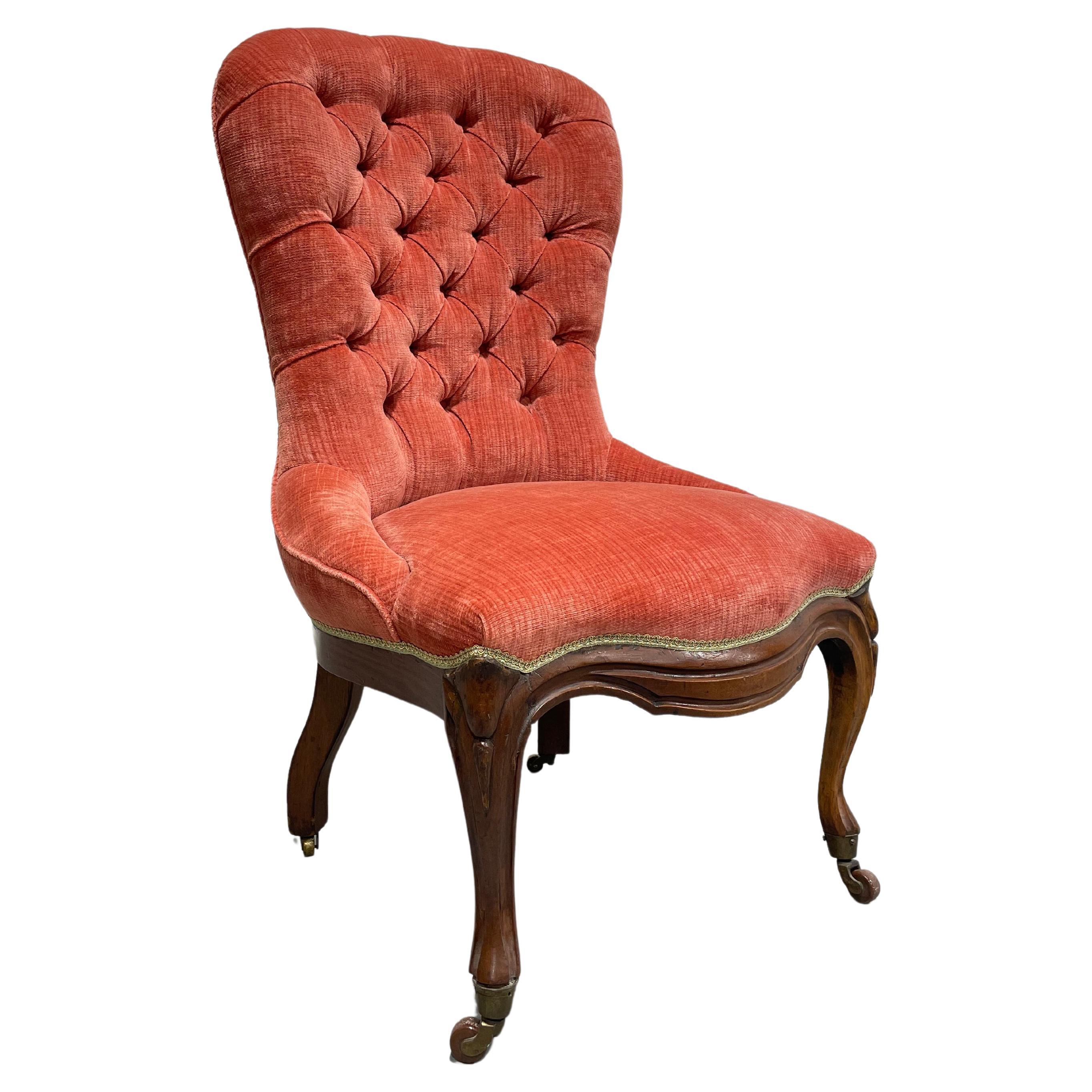 Antique TUFTED Pink Victorian Slipper SIDE CHAIR For Sale