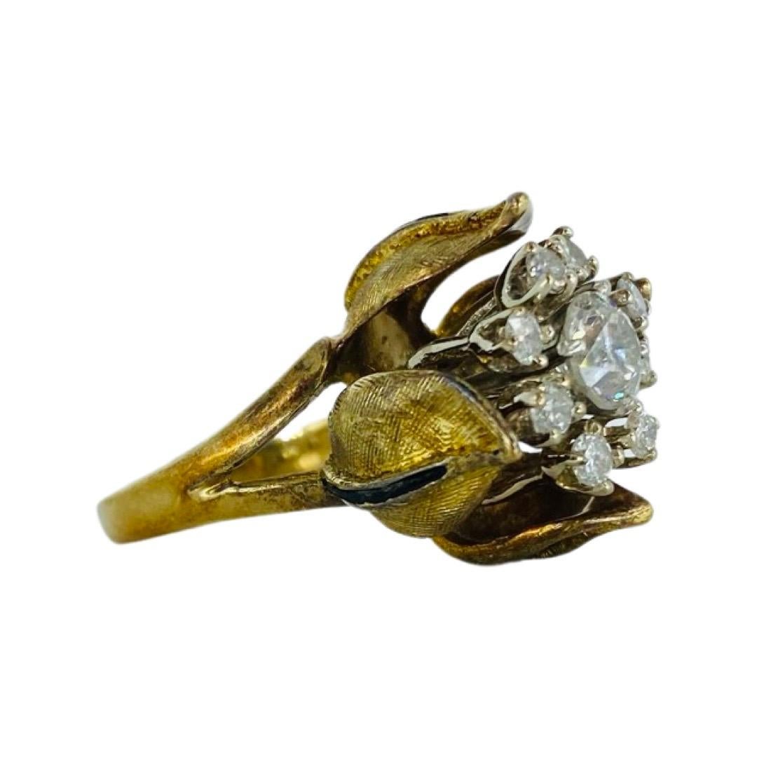 Antiker Tulpen-Emaille-Blumenring, Gesamtkaratgewicht 1,18 Karat, Altminen-Diamanten (Alteuropäischer Brillantschliff) im Angebot