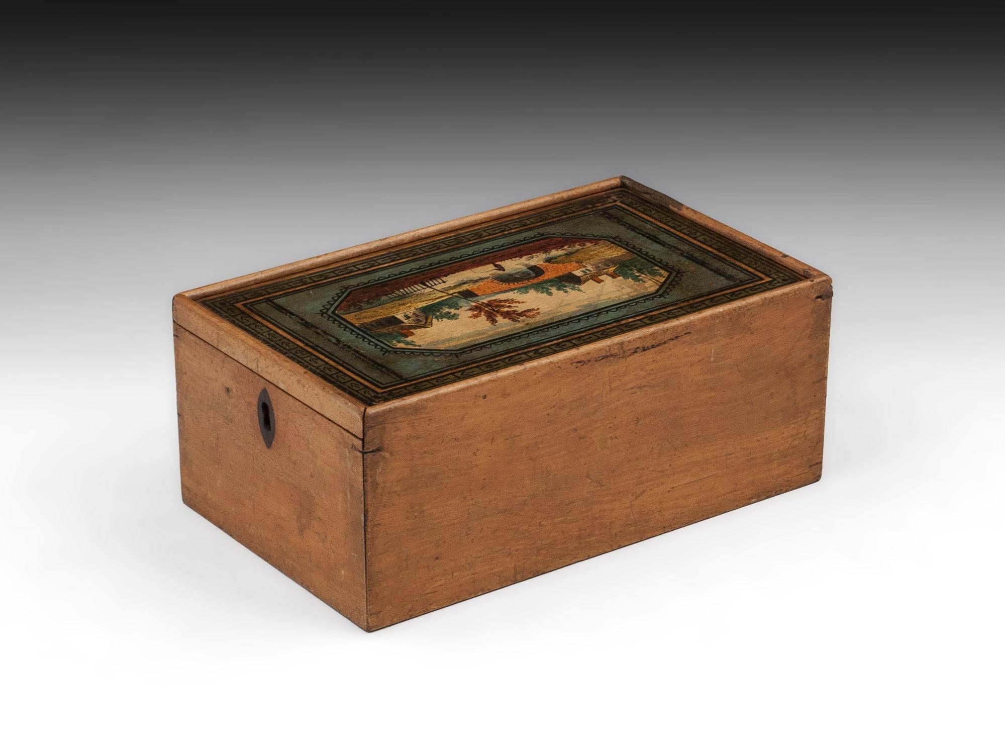 Antique Folk Art Tunbridge Ware Painted Sewing Box, 19th Century In Good Condition For Sale In Northampton, United Kingdom