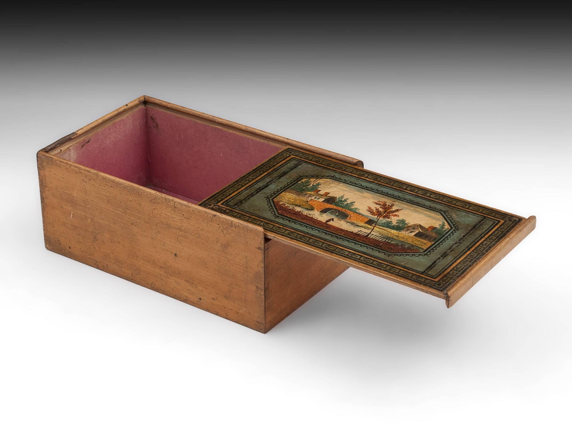Antique Folk Art Tunbridge Ware Painted Sewing Box, 19th Century For Sale 1