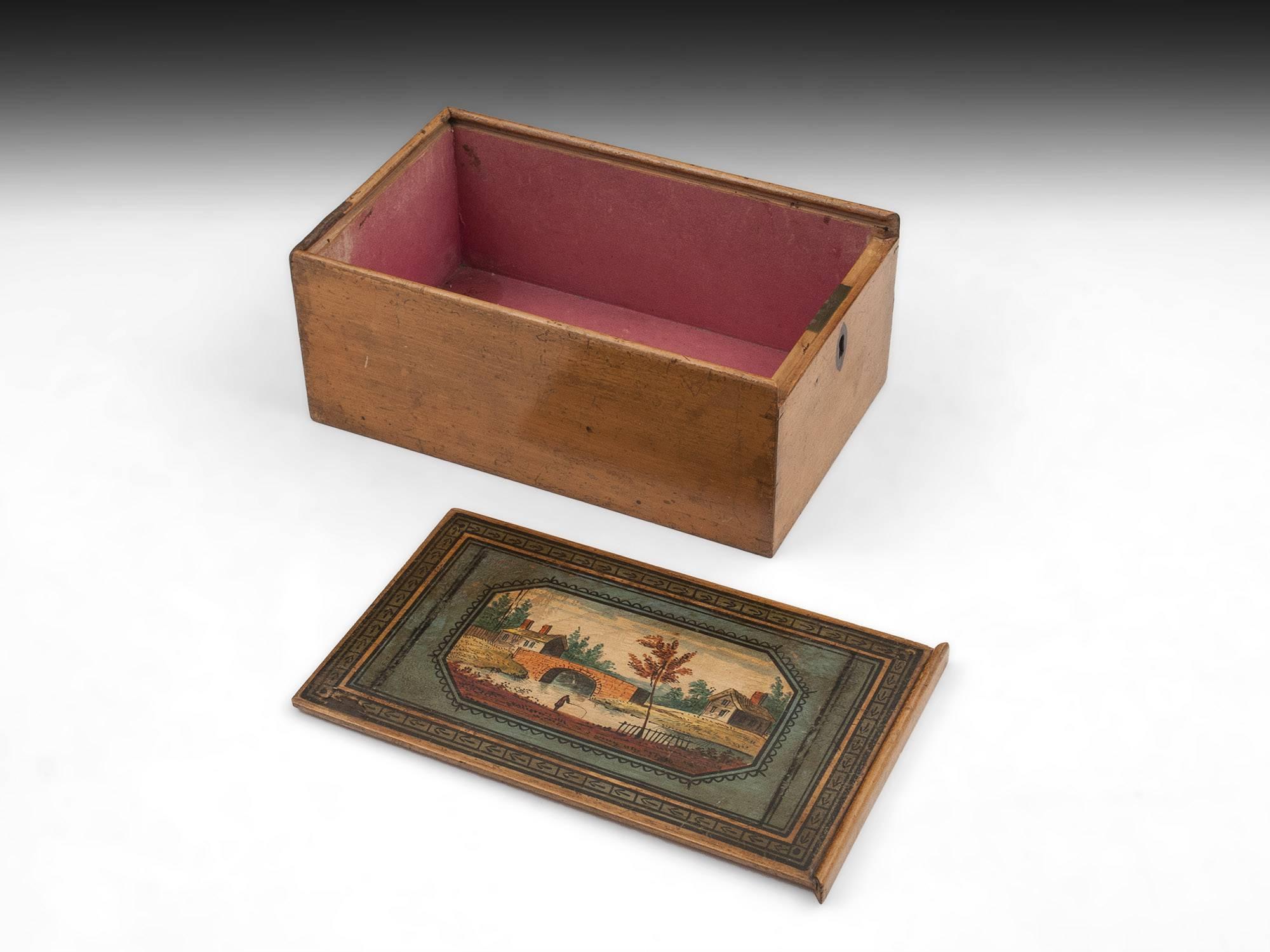Antique Folk Art Tunbridge Ware Painted Sewing Box, 19th Century For Sale 2