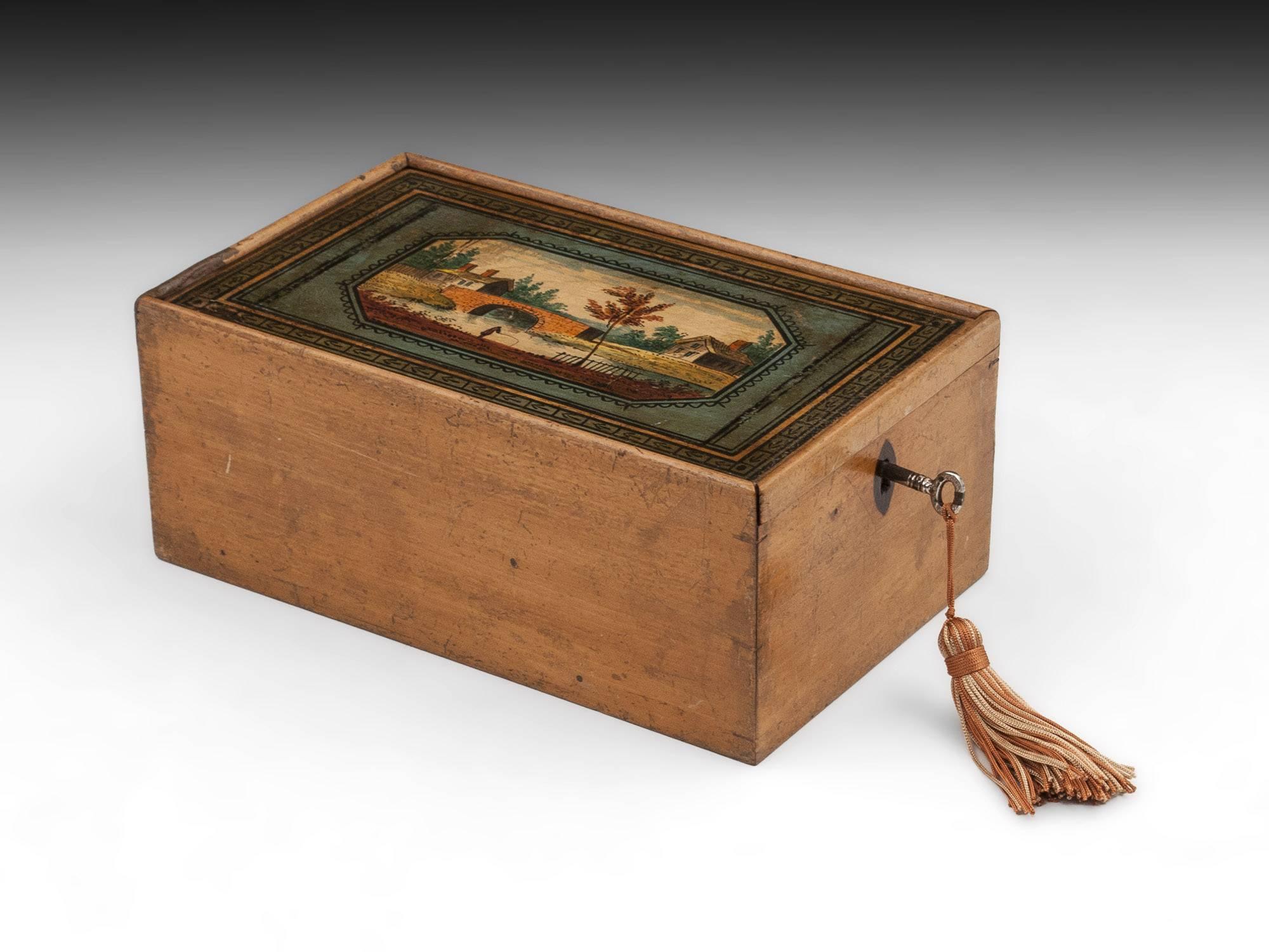 Antique Folk Art Tunbridge Ware Painted Sewing Box, 19th Century For Sale 3