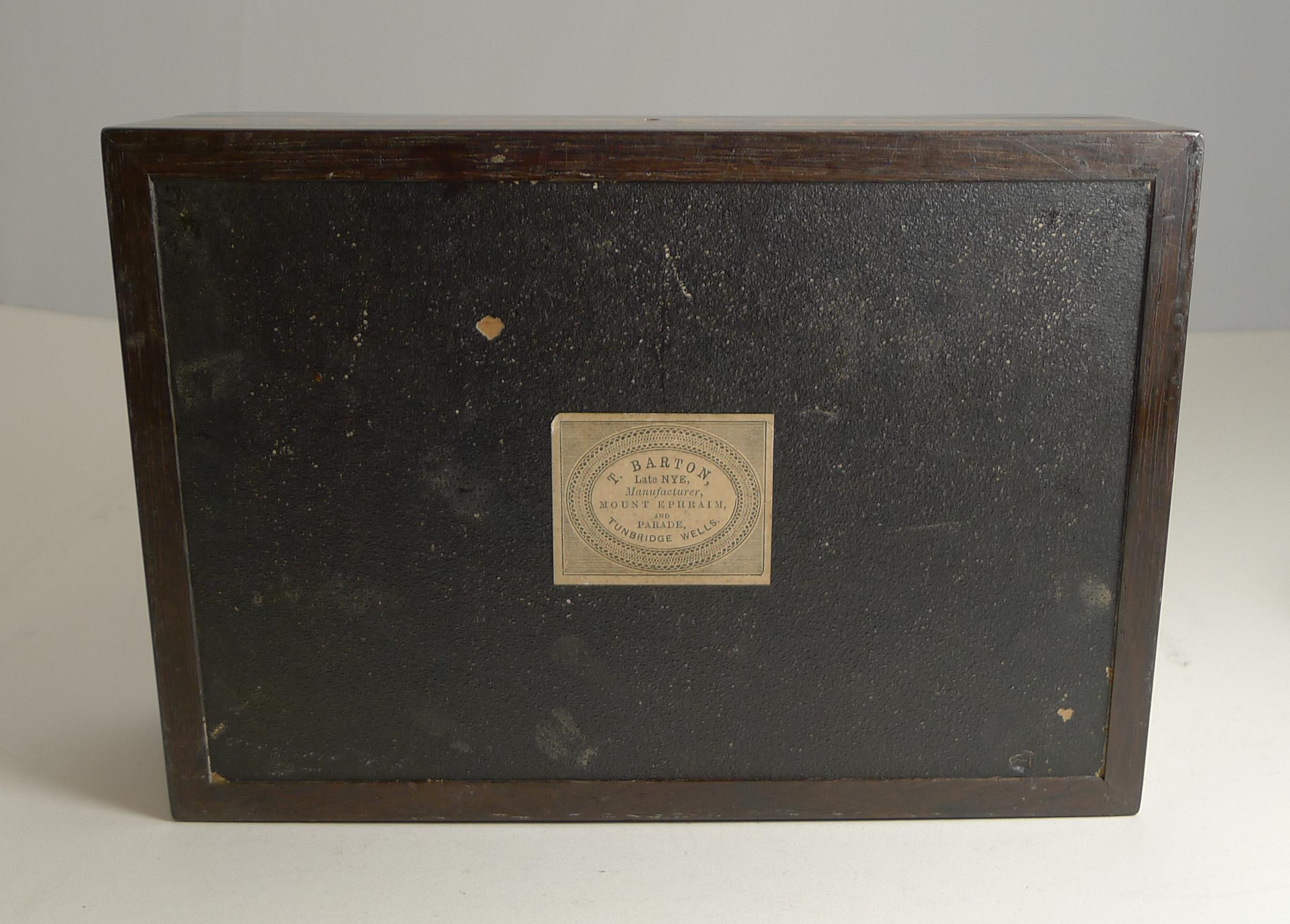 Antique Tunbridge Ware Jewelry Box by T. Barton, Late Nye, circa 1850 In Good Condition In Bath, GB