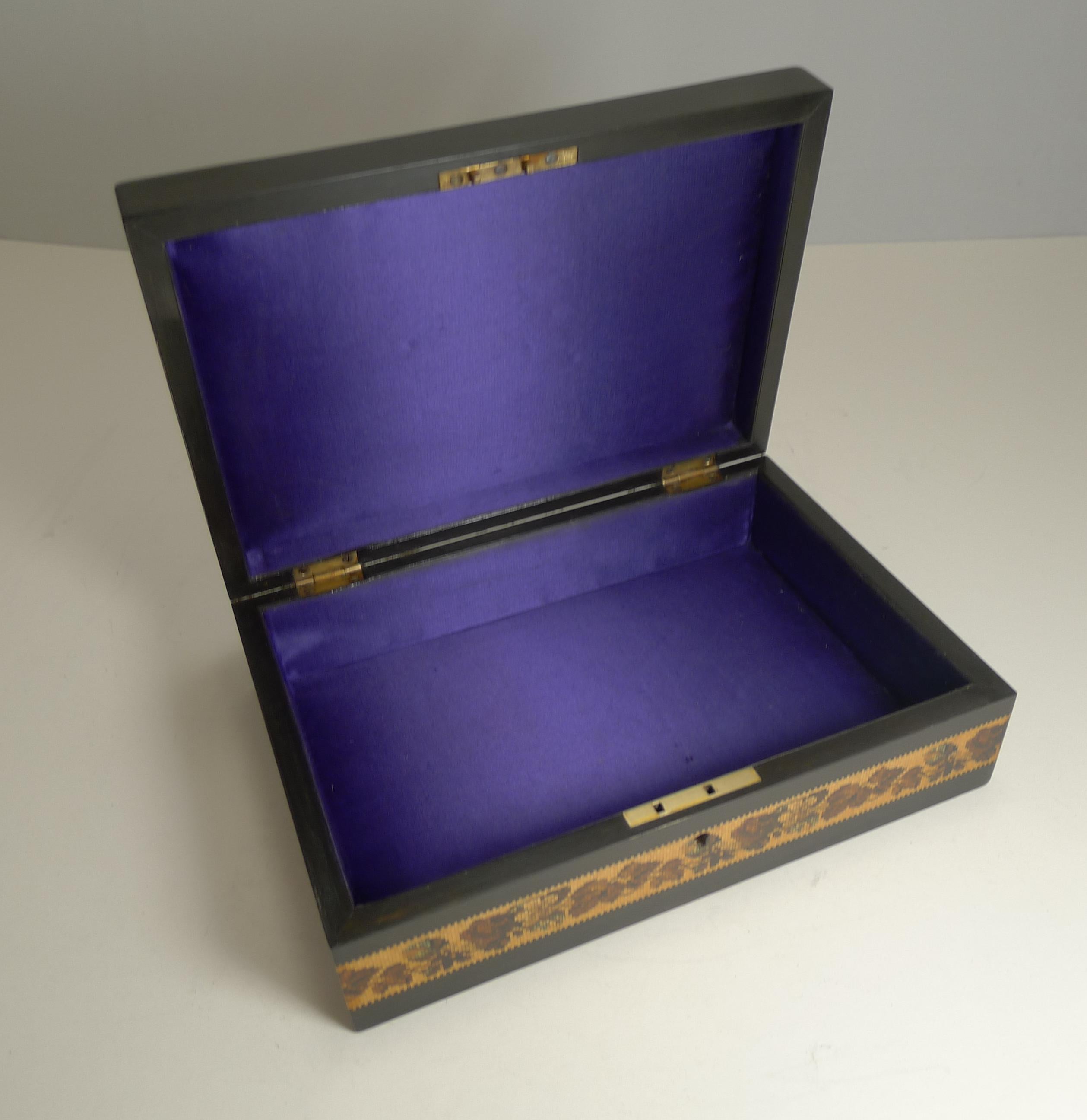 Wood Antique Tunbridge Ware Jewelry Box by T. Barton, Late Nye, circa 1850