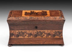 Antique Mahogany Tunbridge Ware Tea Chest Muckross Abbey 19th Century