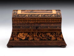 Antique Tunbridge Ware Tonbridge Castle Ash Tea Caddy, circa 1900