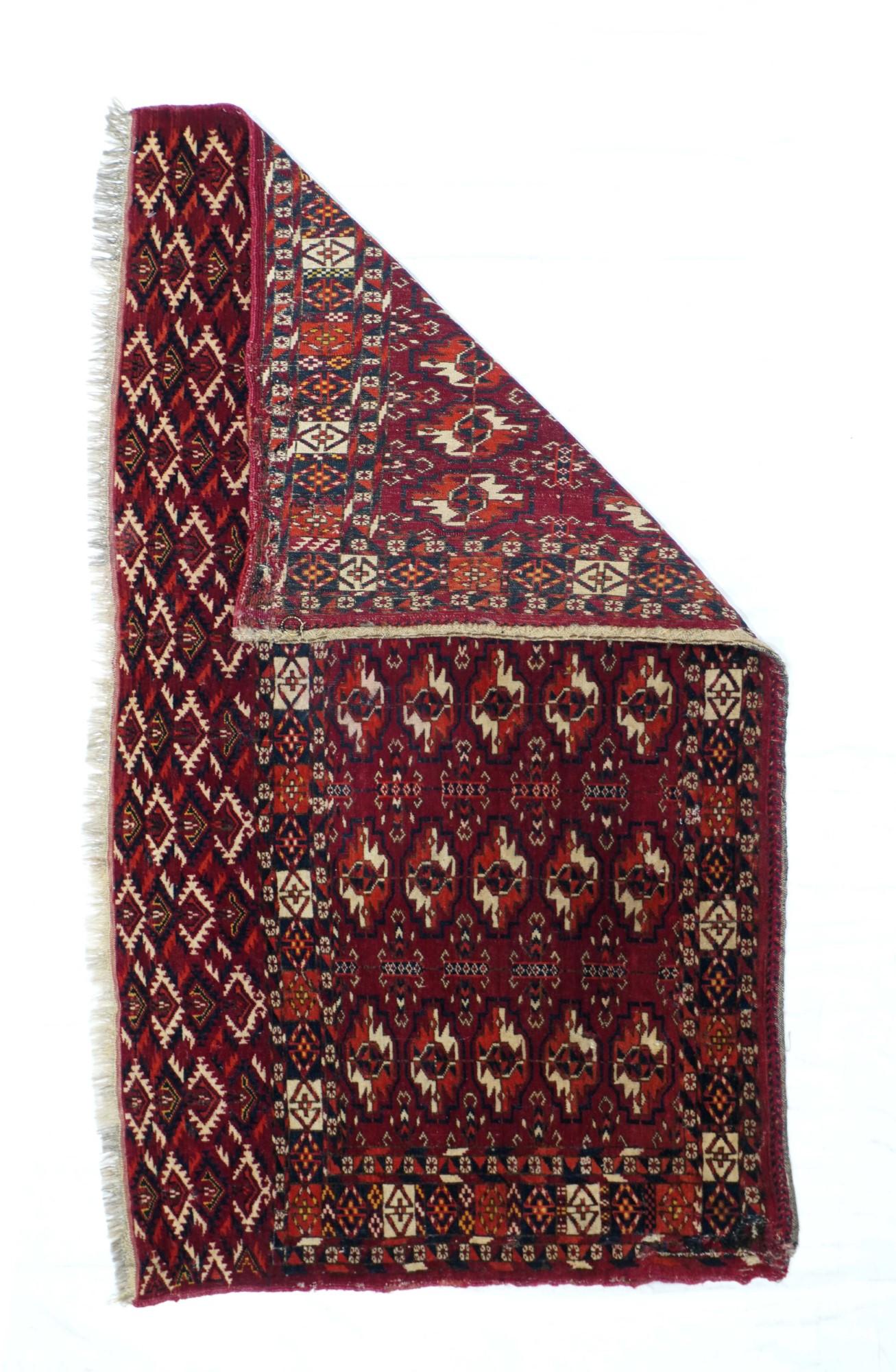 Antique Turkeman rug. Measures: 2.3'' x 4'.