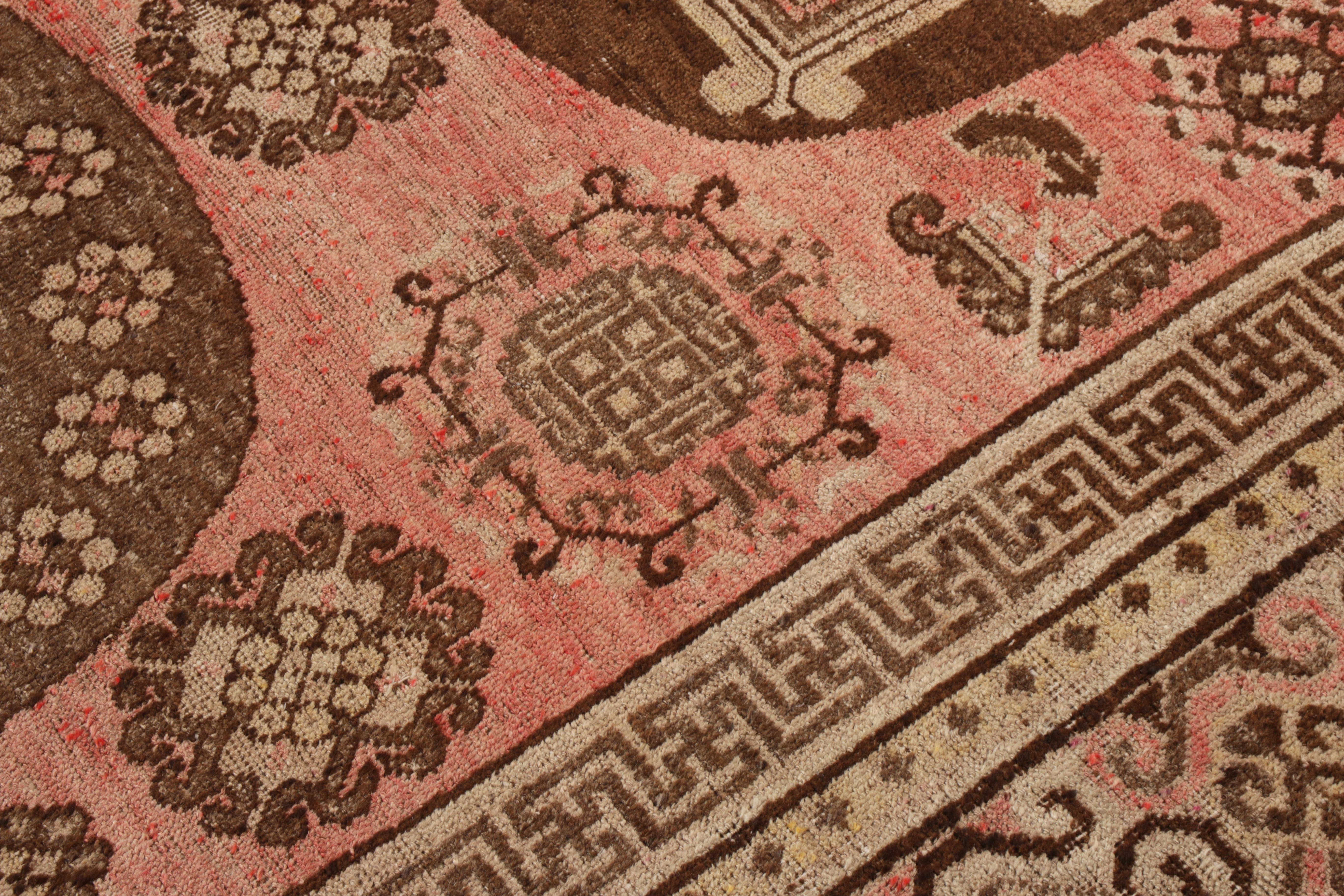 Antique Turkestan Khotan Rug in a Pink, Brown Medallion Pattern by Rug & Kilim In Good Condition For Sale In Long Island City, NY