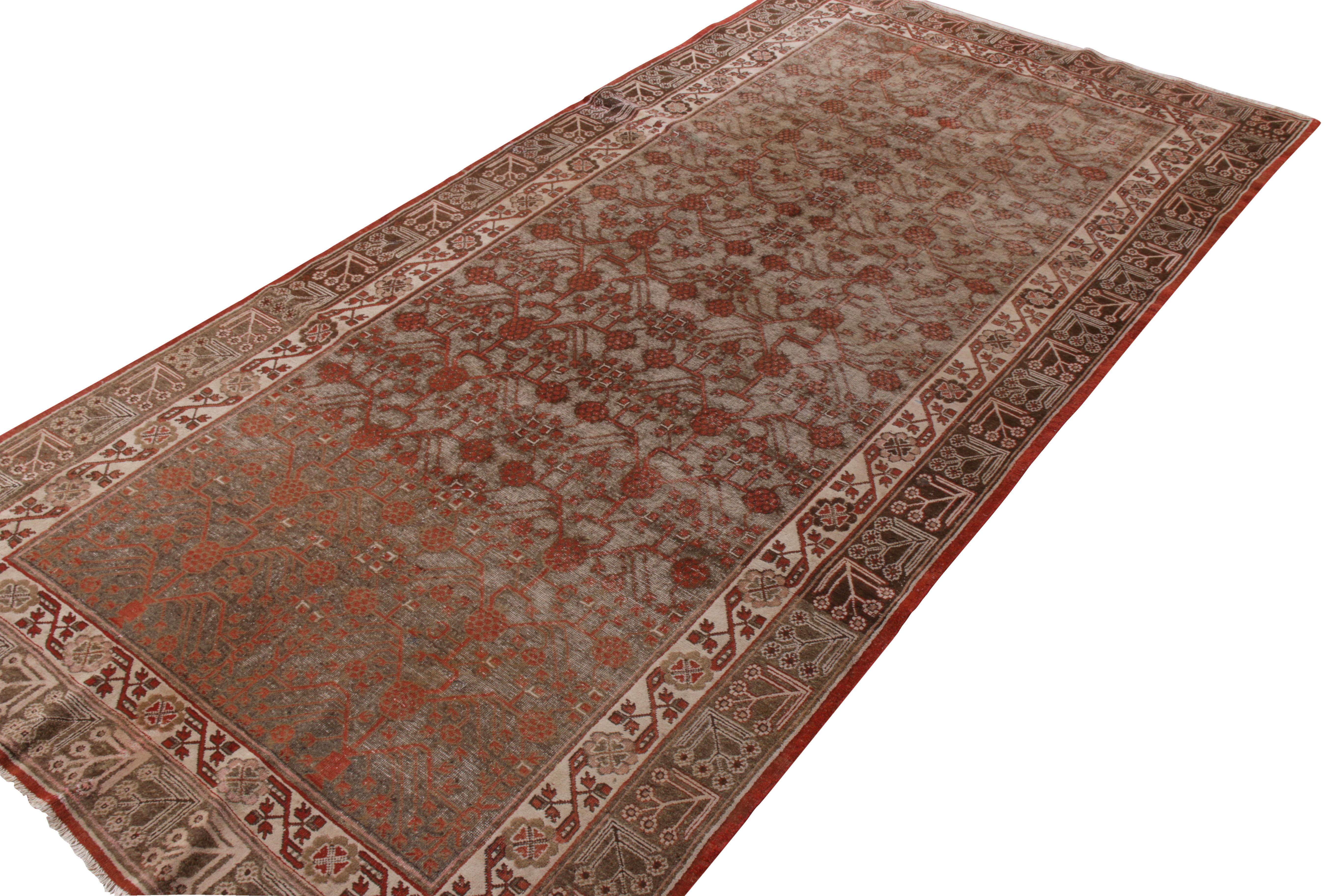 East Turkestani Antique Turkestan Khotan Rug in Gray, Beige-Brown, Red Pattern by Rug & Kilim For Sale