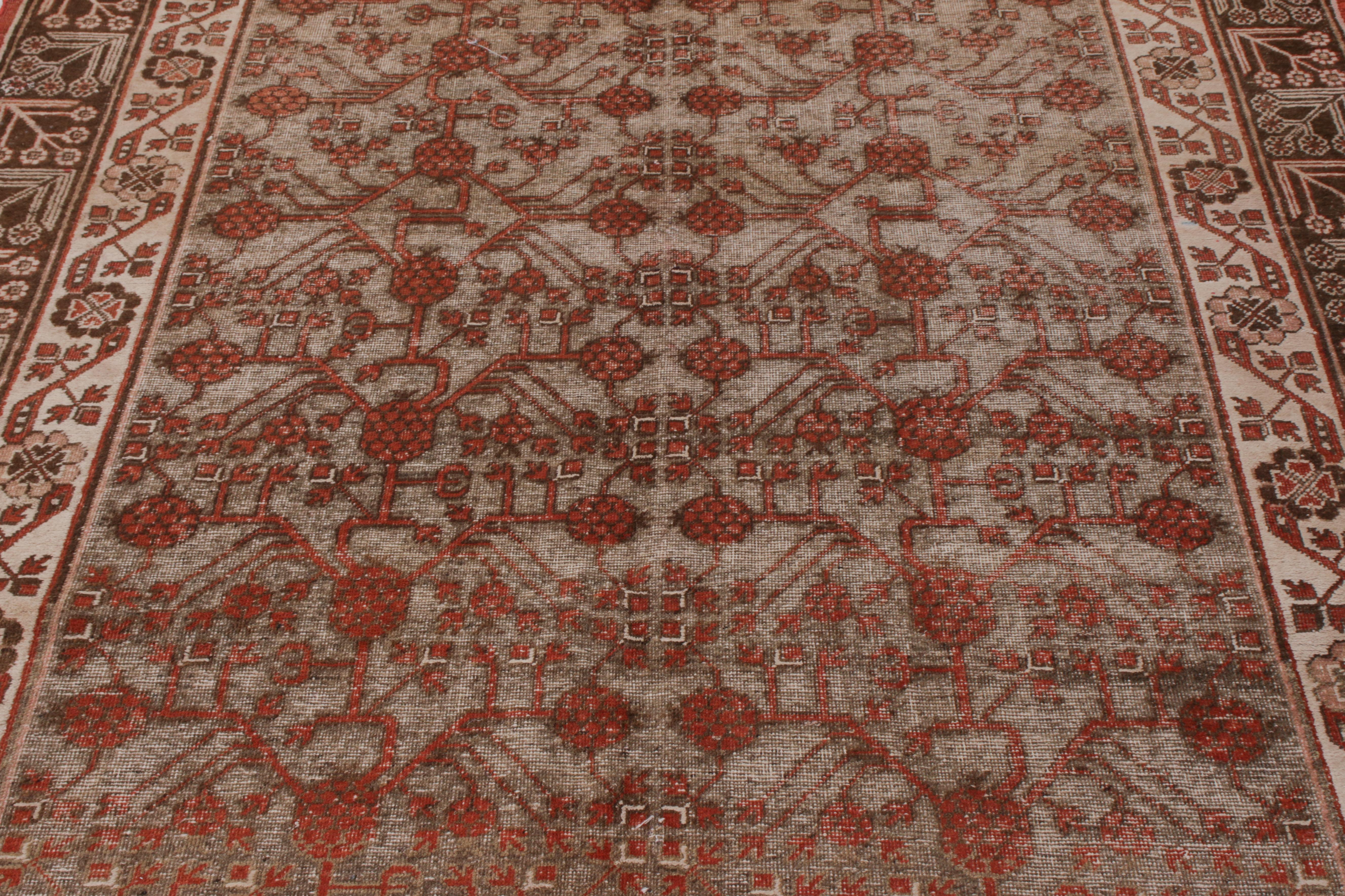 Hand-Knotted Antique Turkestan Khotan Rug in Gray, Beige-Brown, Red Pattern by Rug & Kilim For Sale