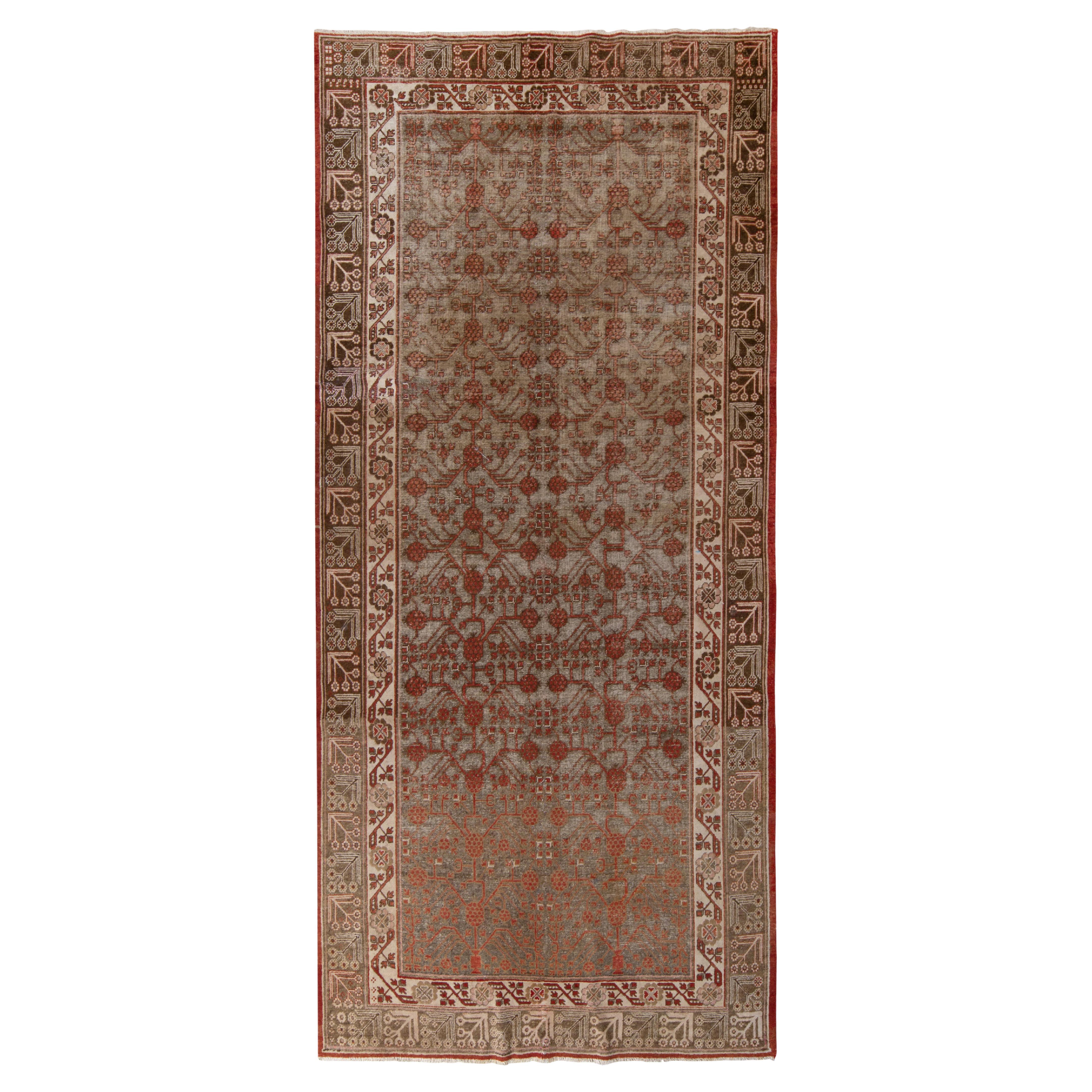 Antique Turkestan Khotan Rug in Gray, Beige-Brown, Red Pattern by Rug & Kilim For Sale