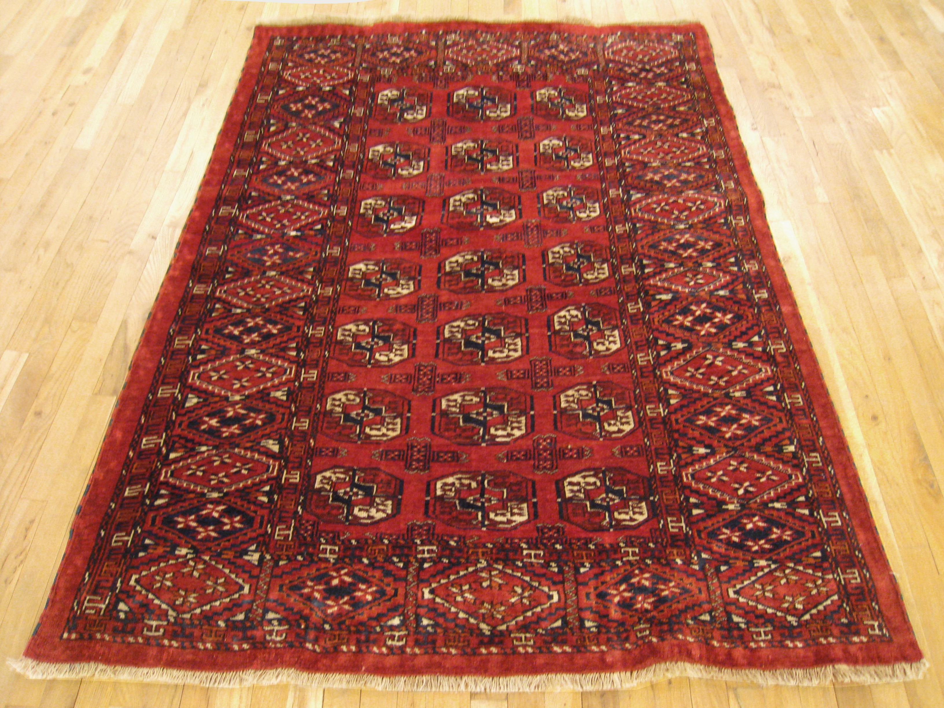 Asian Antique Turkestan Turkman Rug, in Small Size, with Repeating Design For Sale