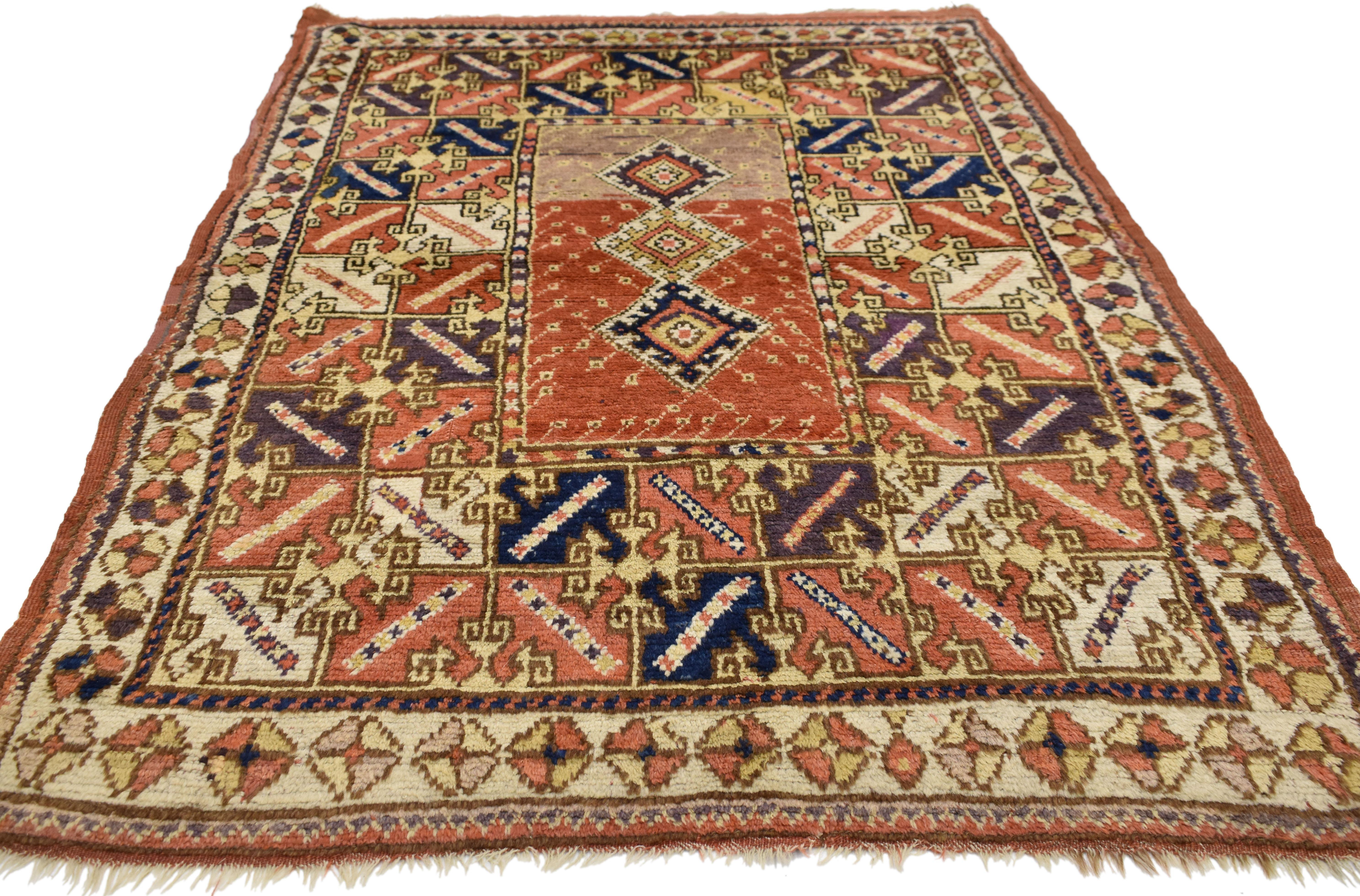 Oushak Antique Turkish Accent Rug with Modern Tribal Style, Kitchen, Foyer or Entry Rug For Sale