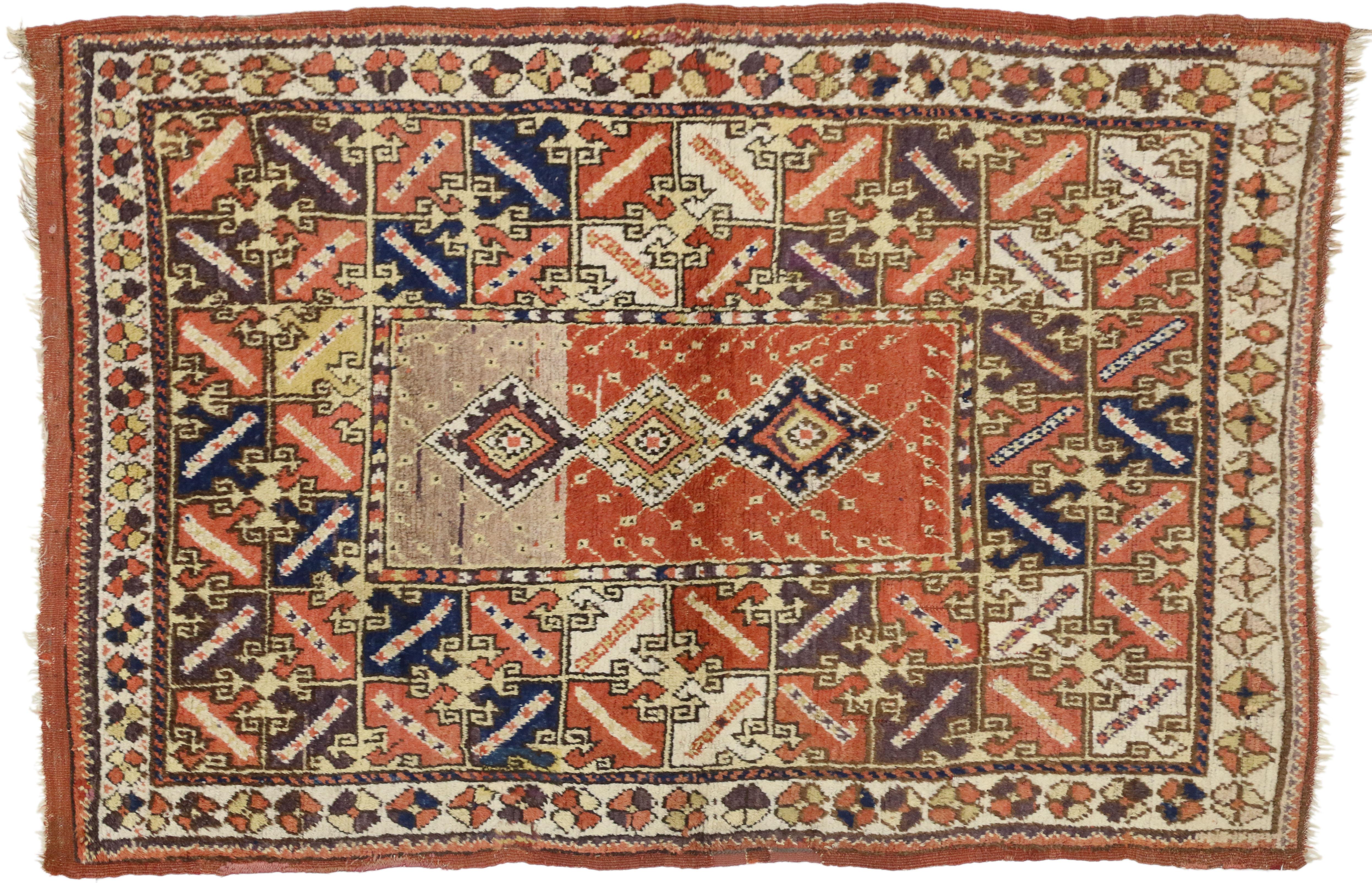 Antique Turkish Accent Rug with Modern Tribal Style, Kitchen, Foyer or Entry Rug In Good Condition For Sale In Dallas, TX