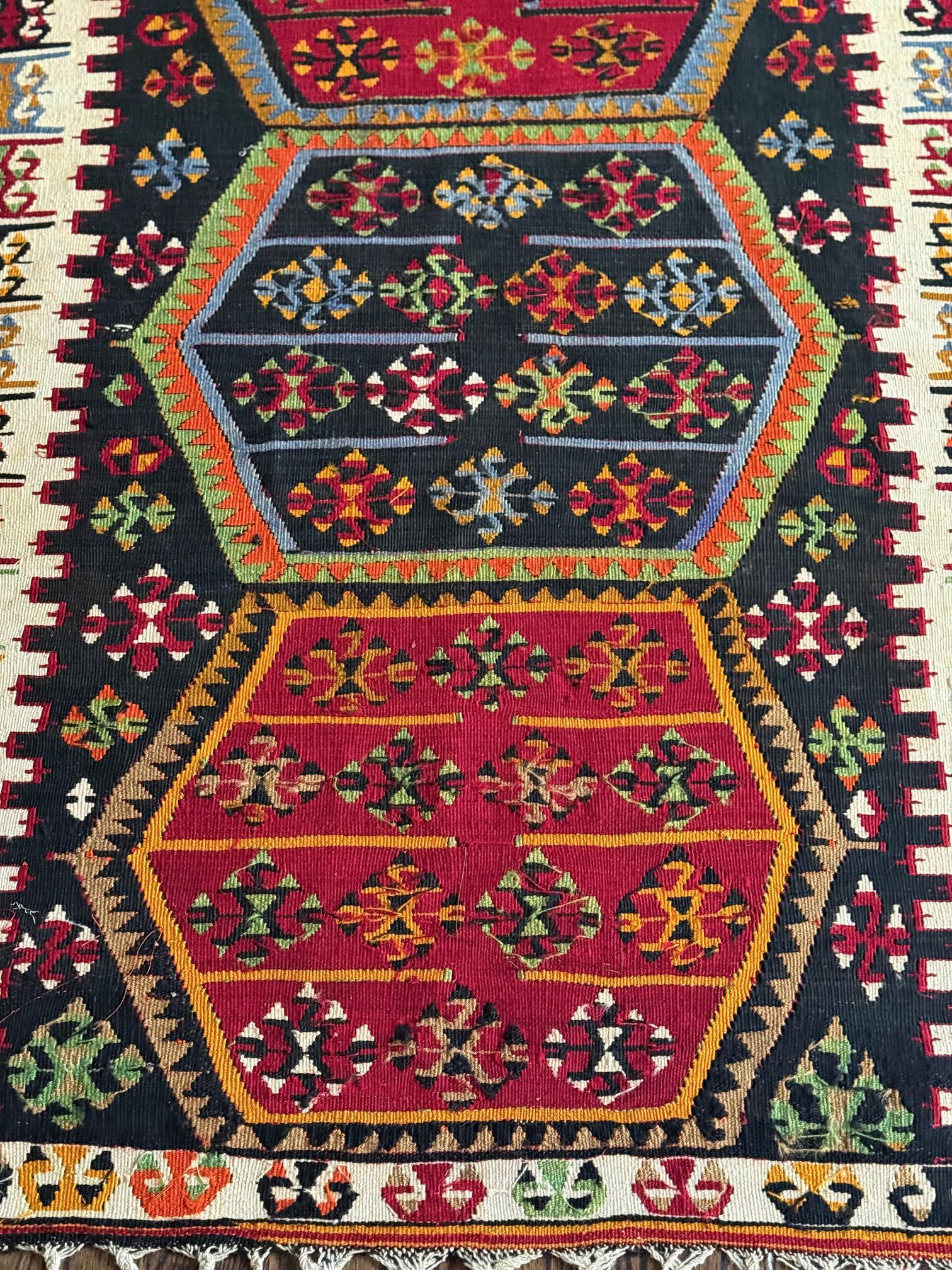 Woven Antique Turkish Anatolian Kilim Rug of Matrimony For Sale