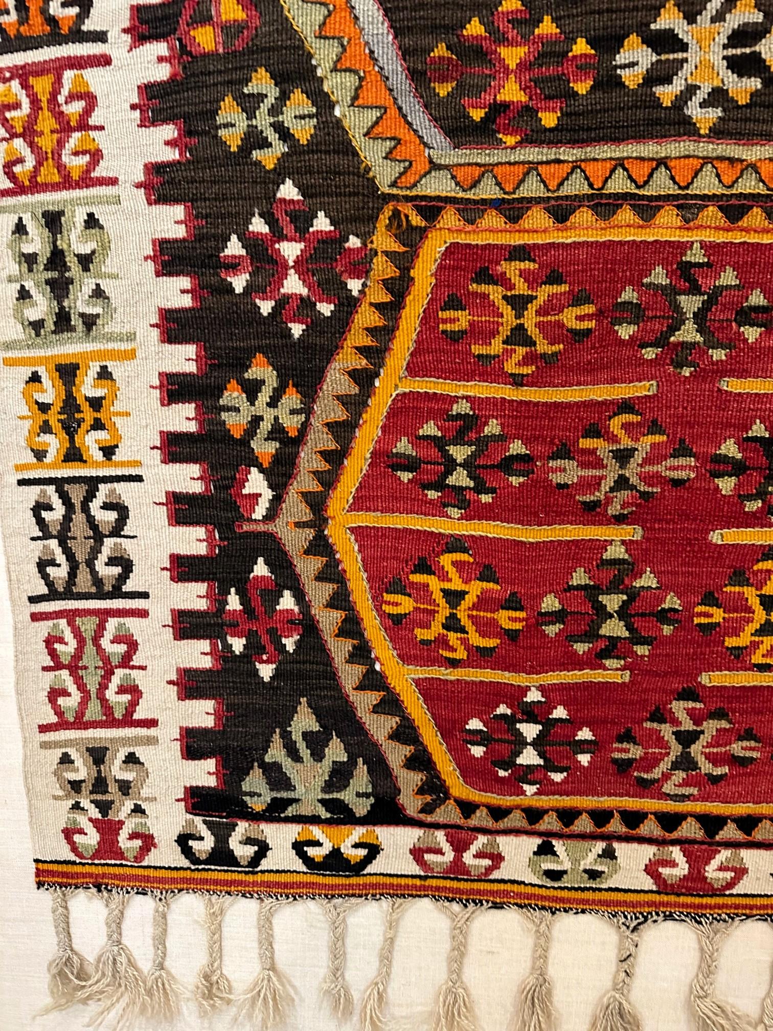 Antique Turkish Anatolian Kilim of Matrimony Mounted on Display For Sale 1