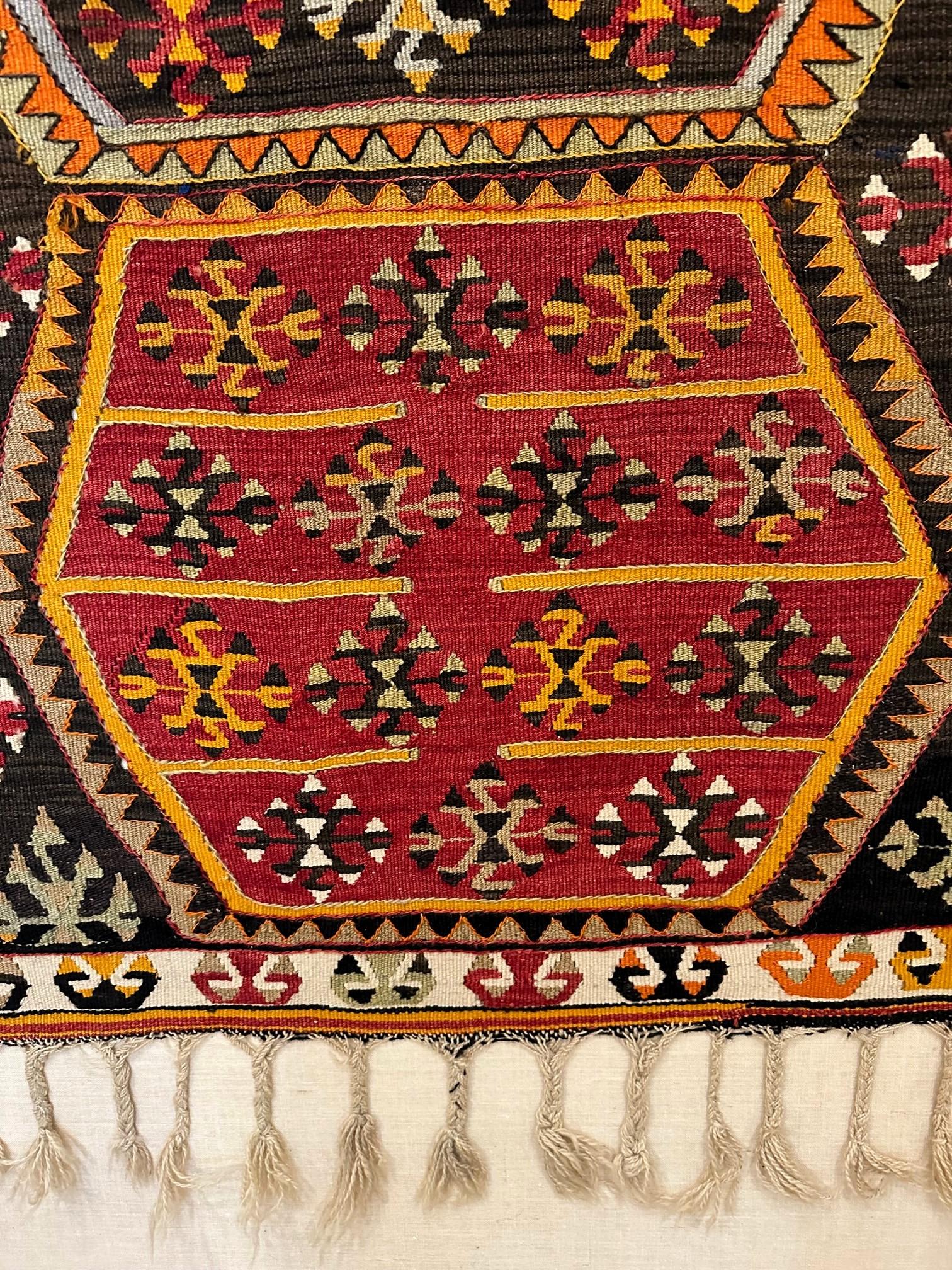 Antique Turkish Anatolian Kilim of Matrimony Mounted on Display For Sale 2