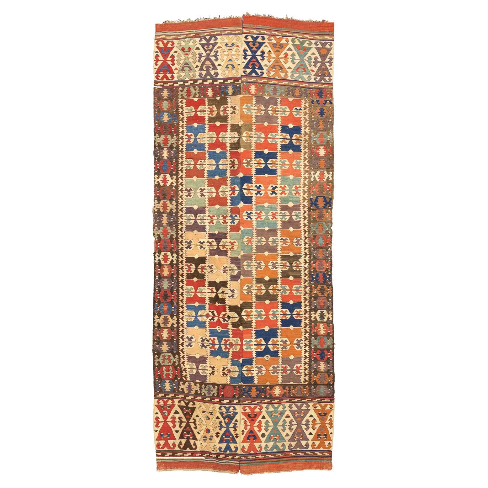 Antique Turkish Anatolian Multi-Color Kilim, 19th Century