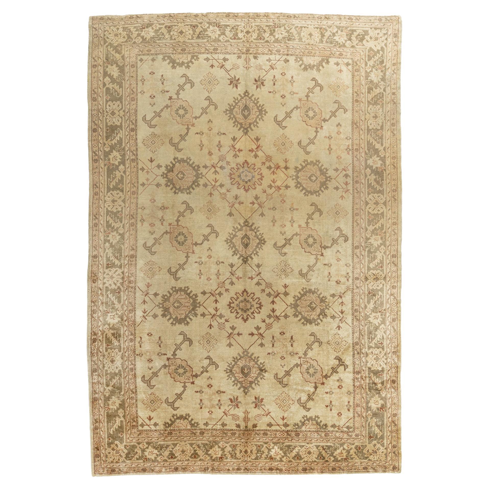 Ancien tapis turc d'Oushak d'Anatolie 9'10 x 14'