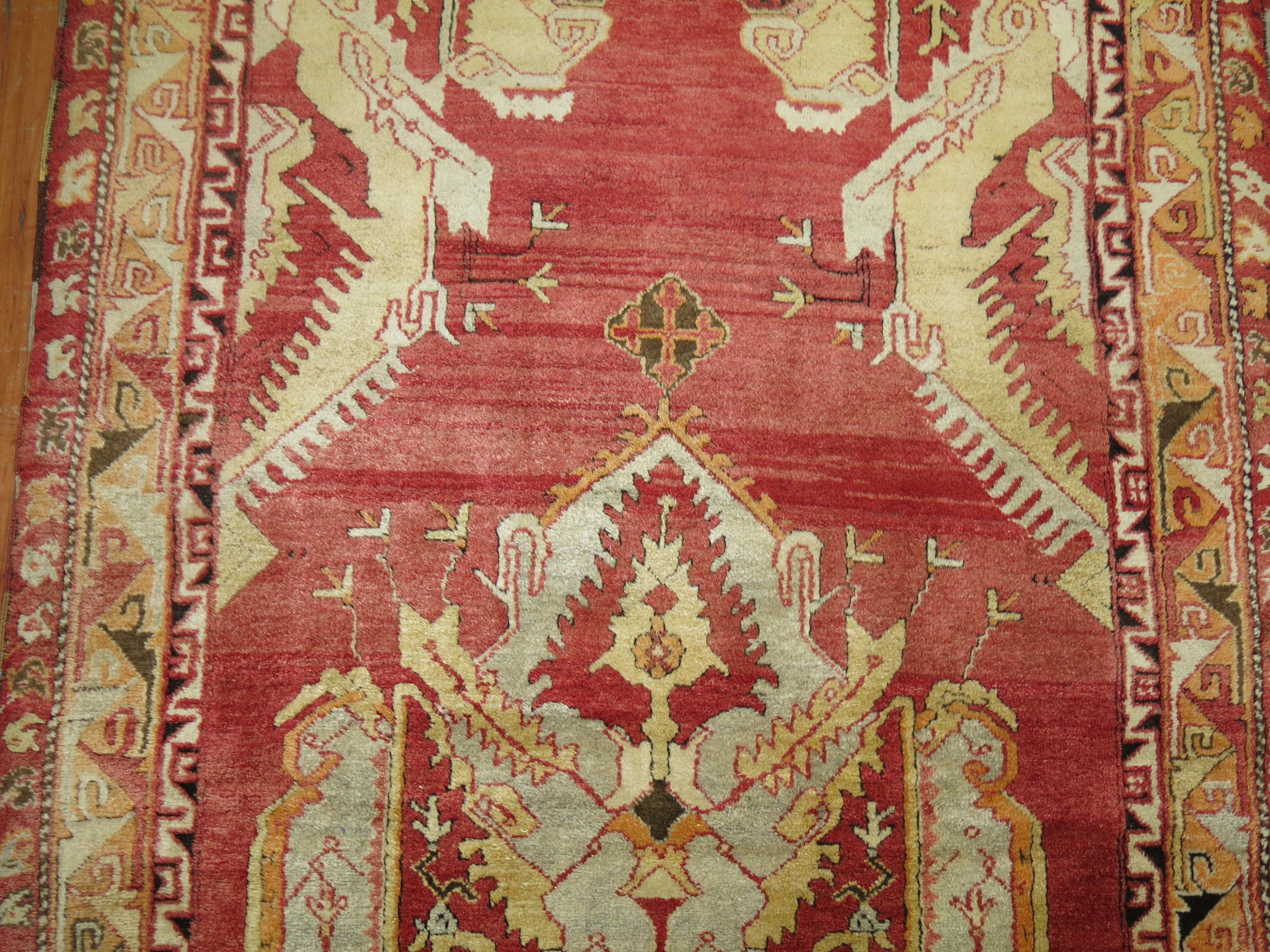 Annodato a mano Tappeto Zabihi Collection Rosso Antico Turco Anatolico Oushak in vendita