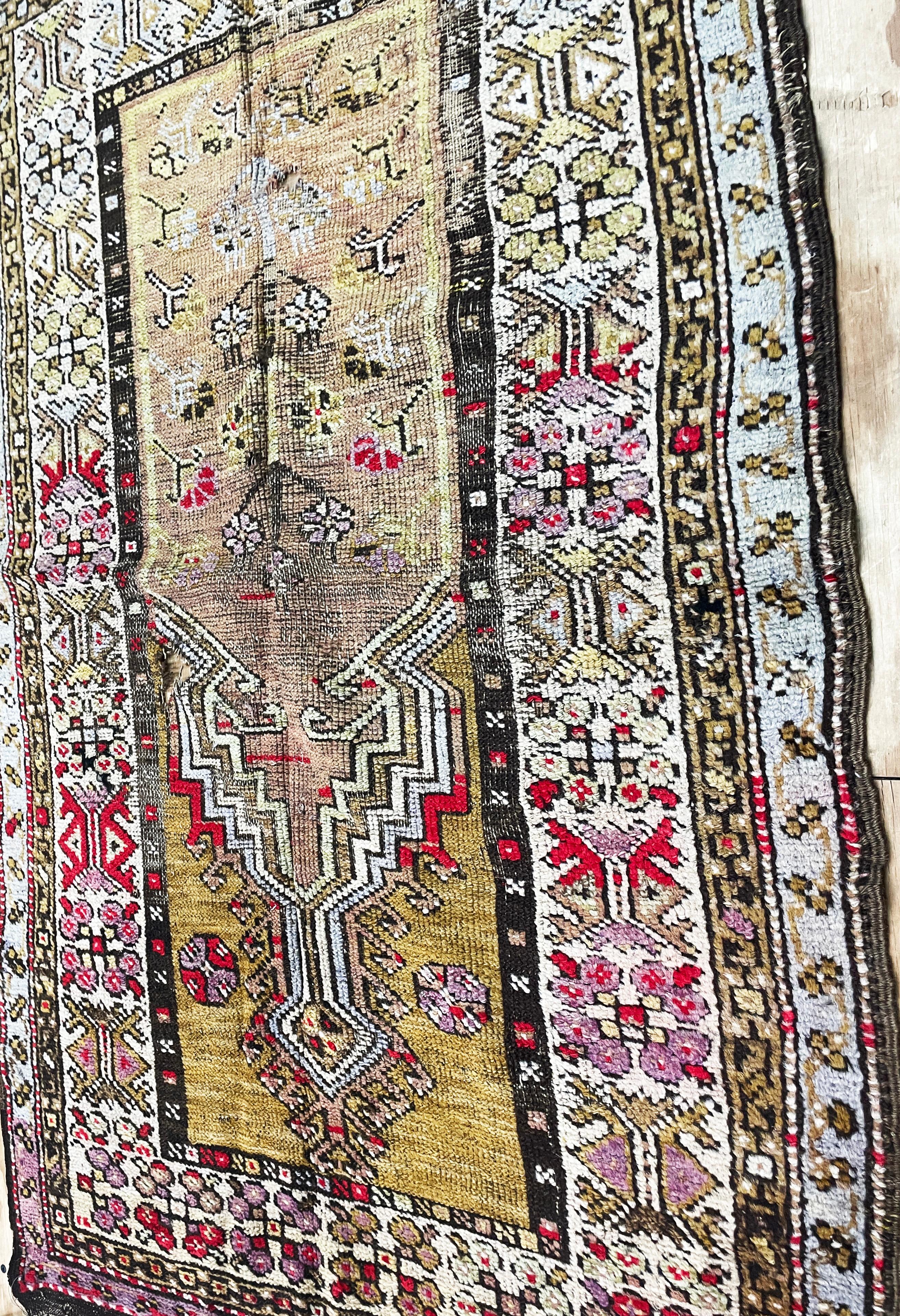 Oushak Antique Turkish Anatolian Tree of life and prayer Rug As Is