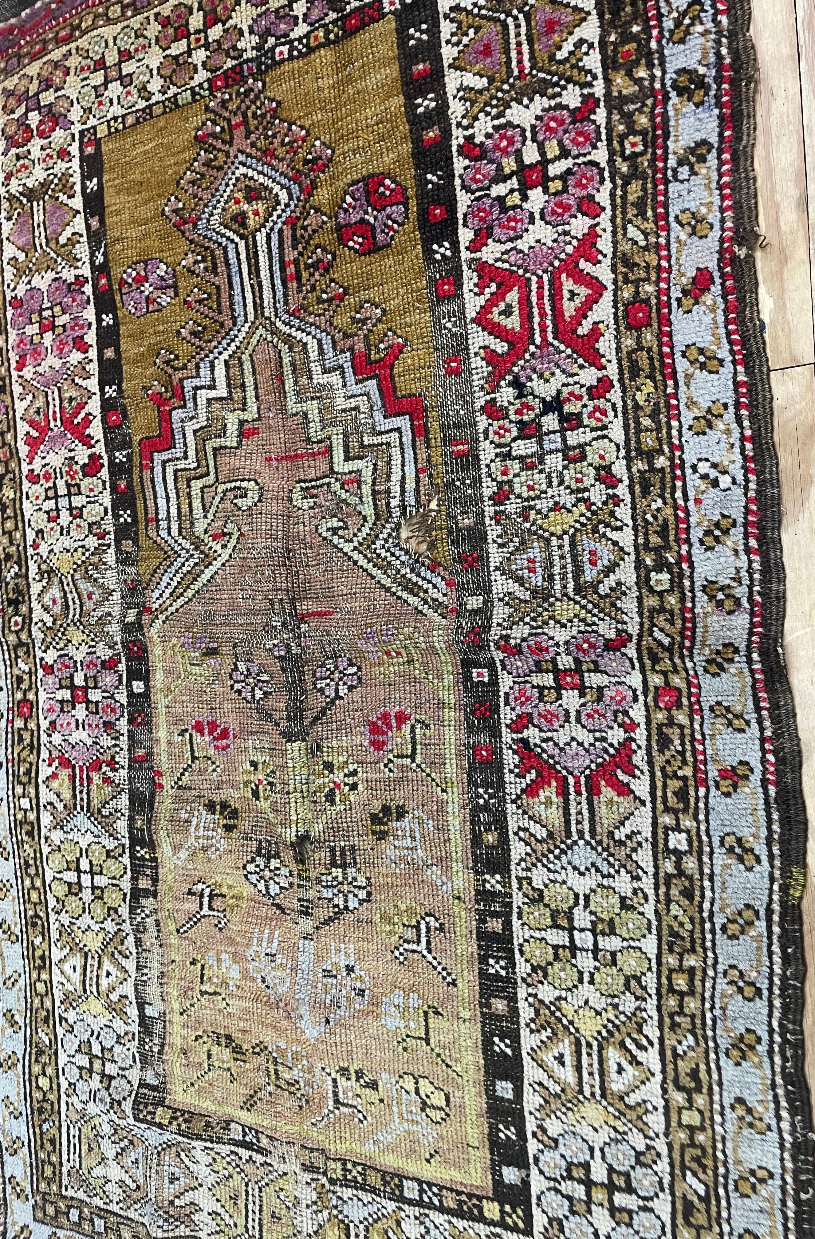 Antique Turkish Anatolian Tree of life and prayer Rug As Is In Distressed Condition In Evanston, IL